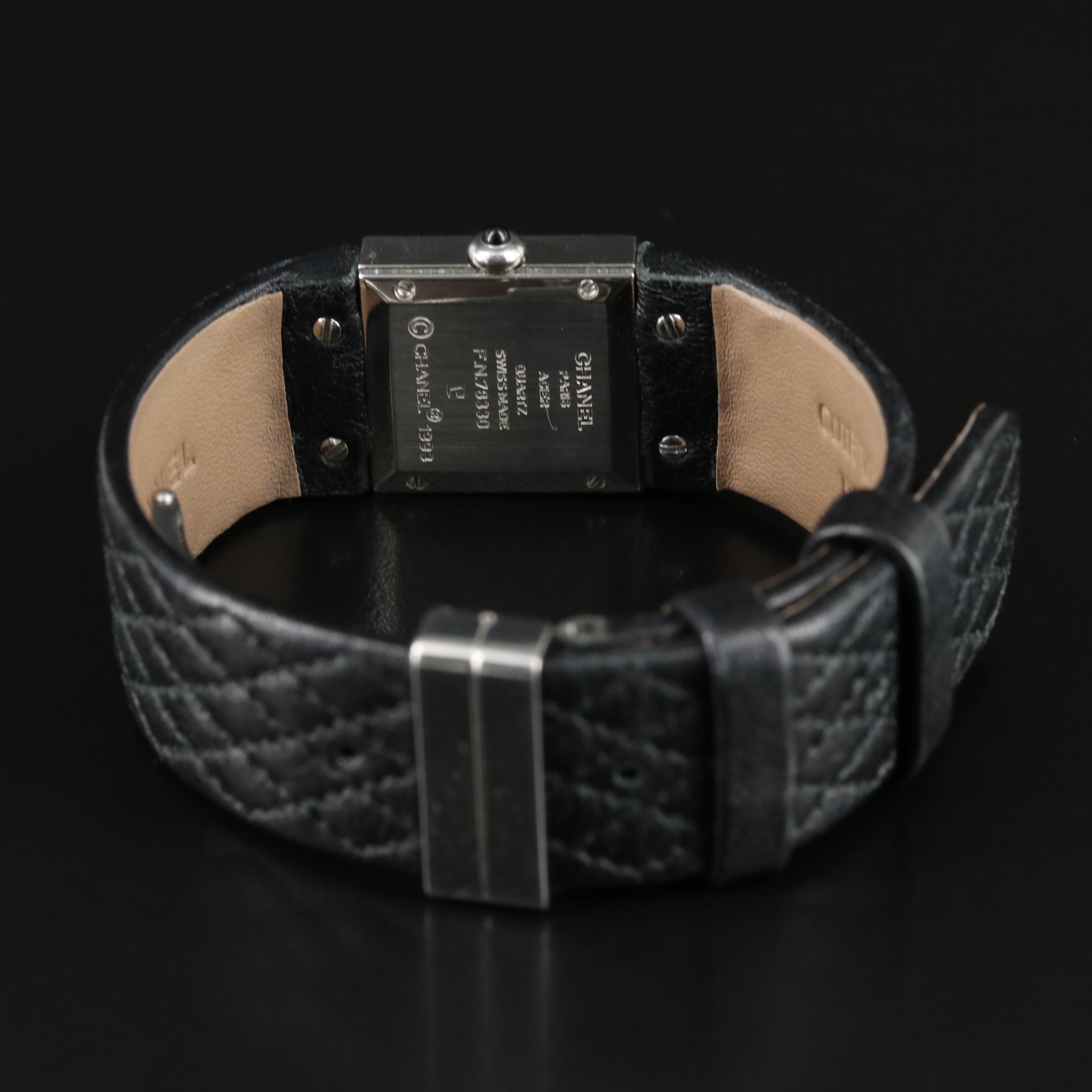 Chanel Stainless Steel and Matelassee Black Dial Quartz Watch