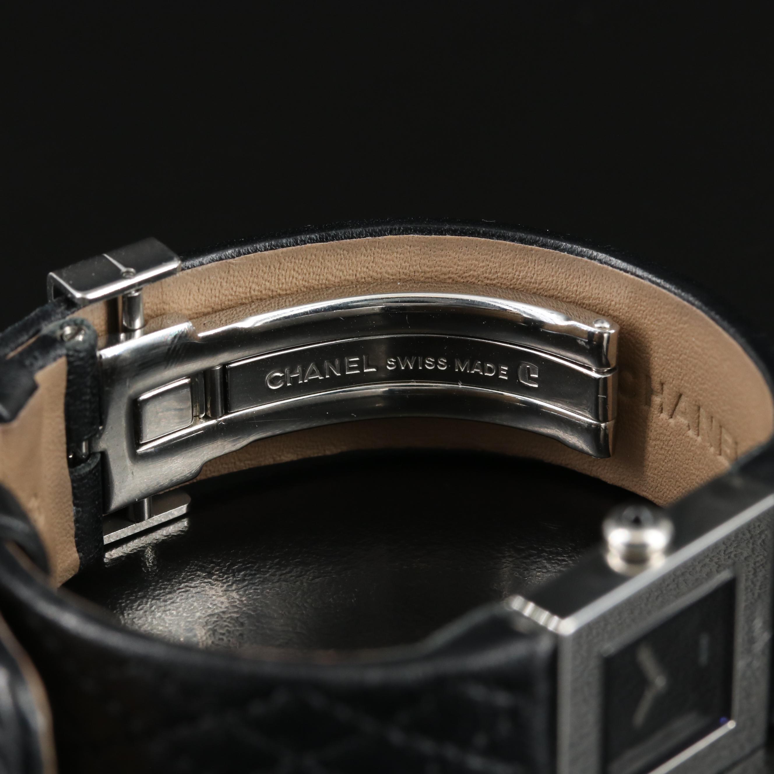 Chanel Stainless Steel and Matelassee Black Dial Quartz Watch