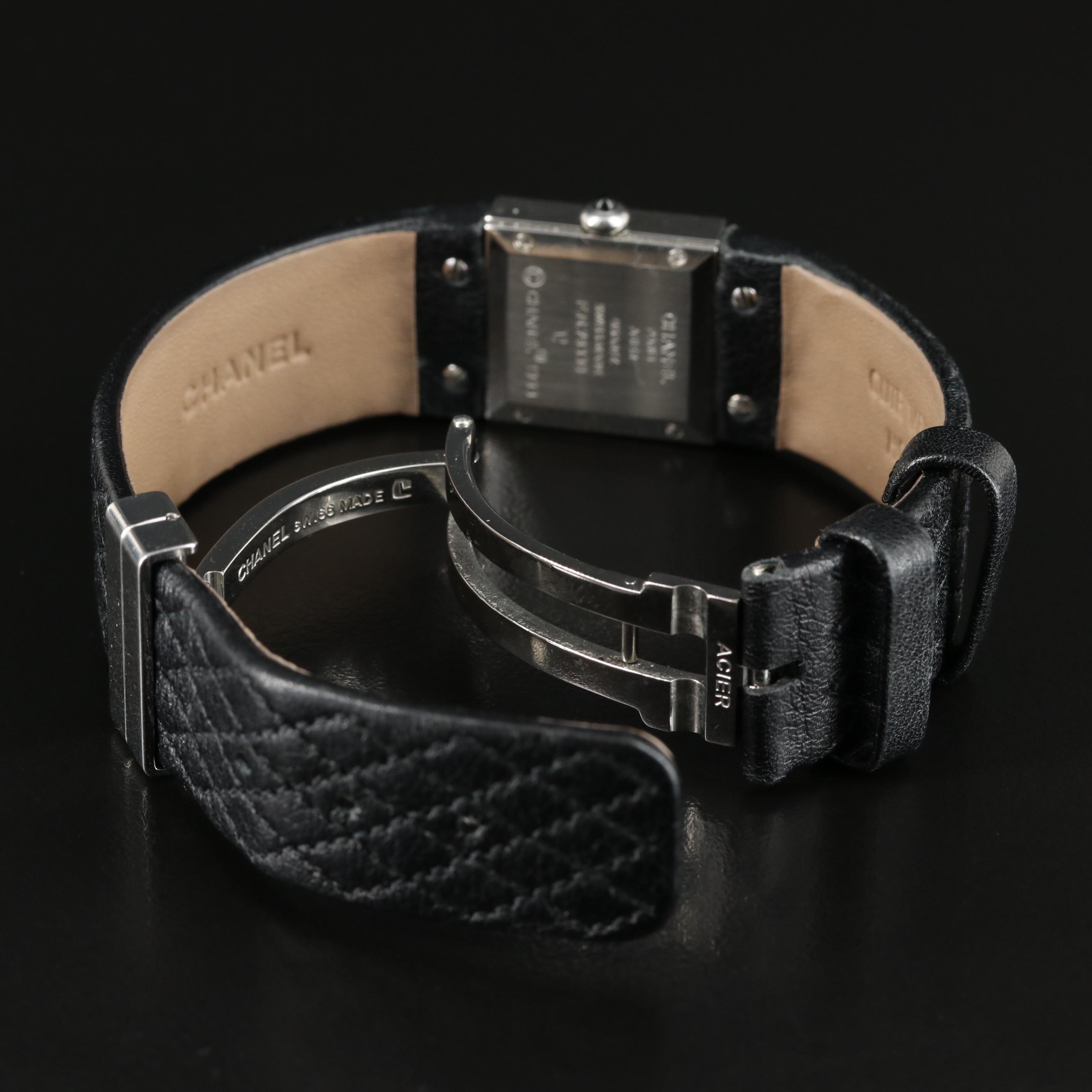 Chanel Stainless Steel and Matelassee Black Dial Quartz Watch