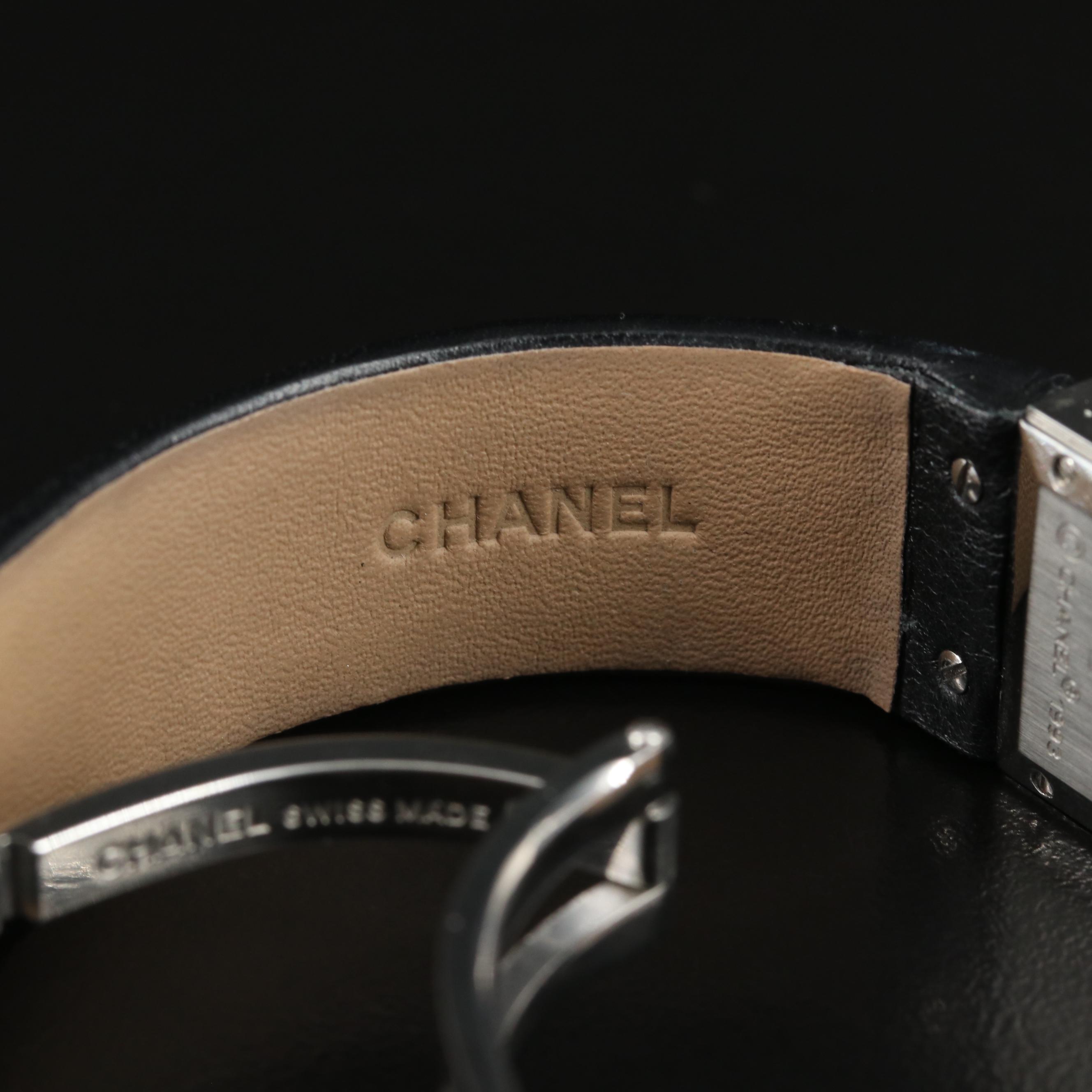 Chanel Stainless Steel and Matelassee Black Dial Quartz Watch