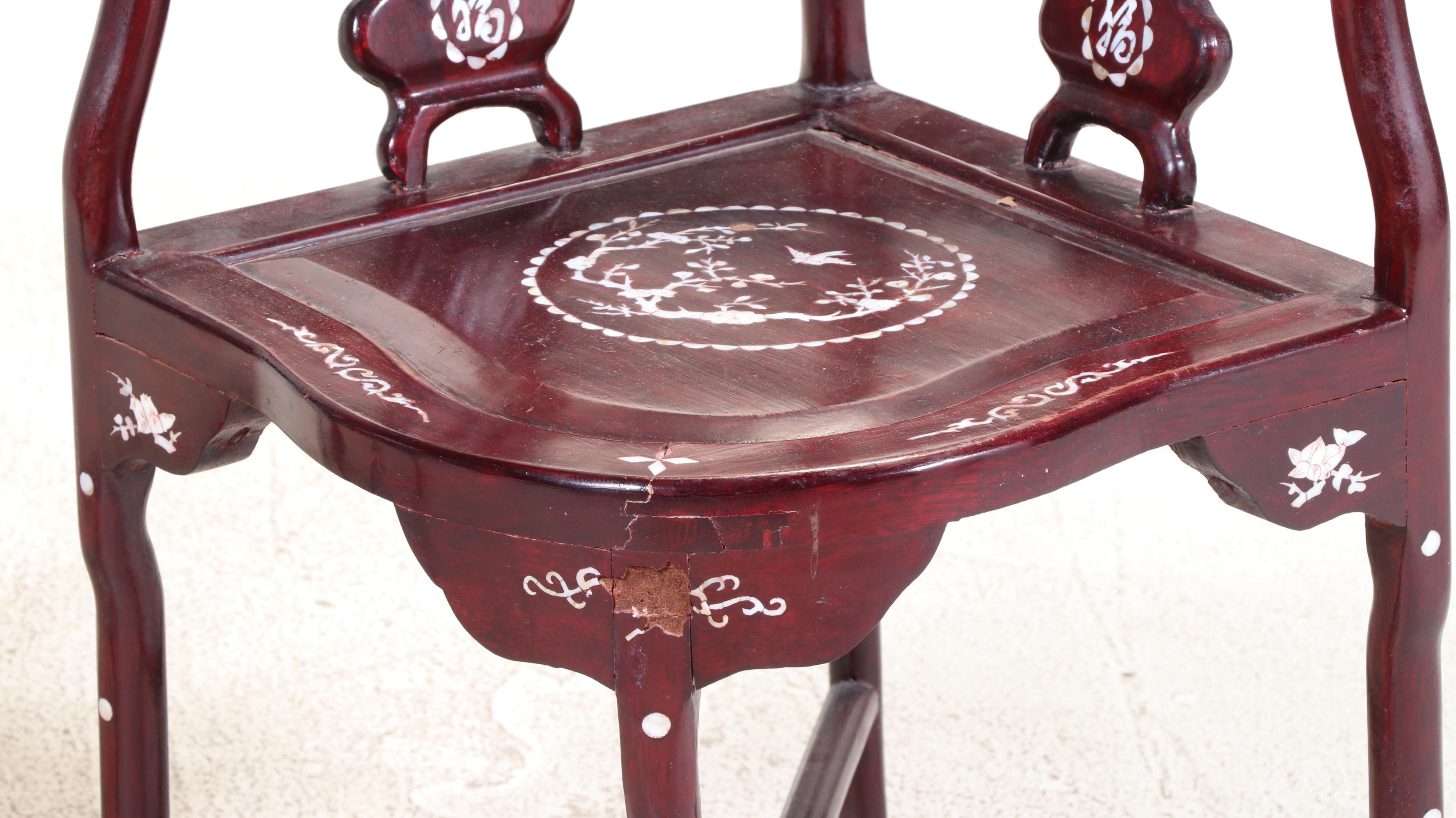 Pair of Chinese Shell-Inlaid Rosewood Armchairs