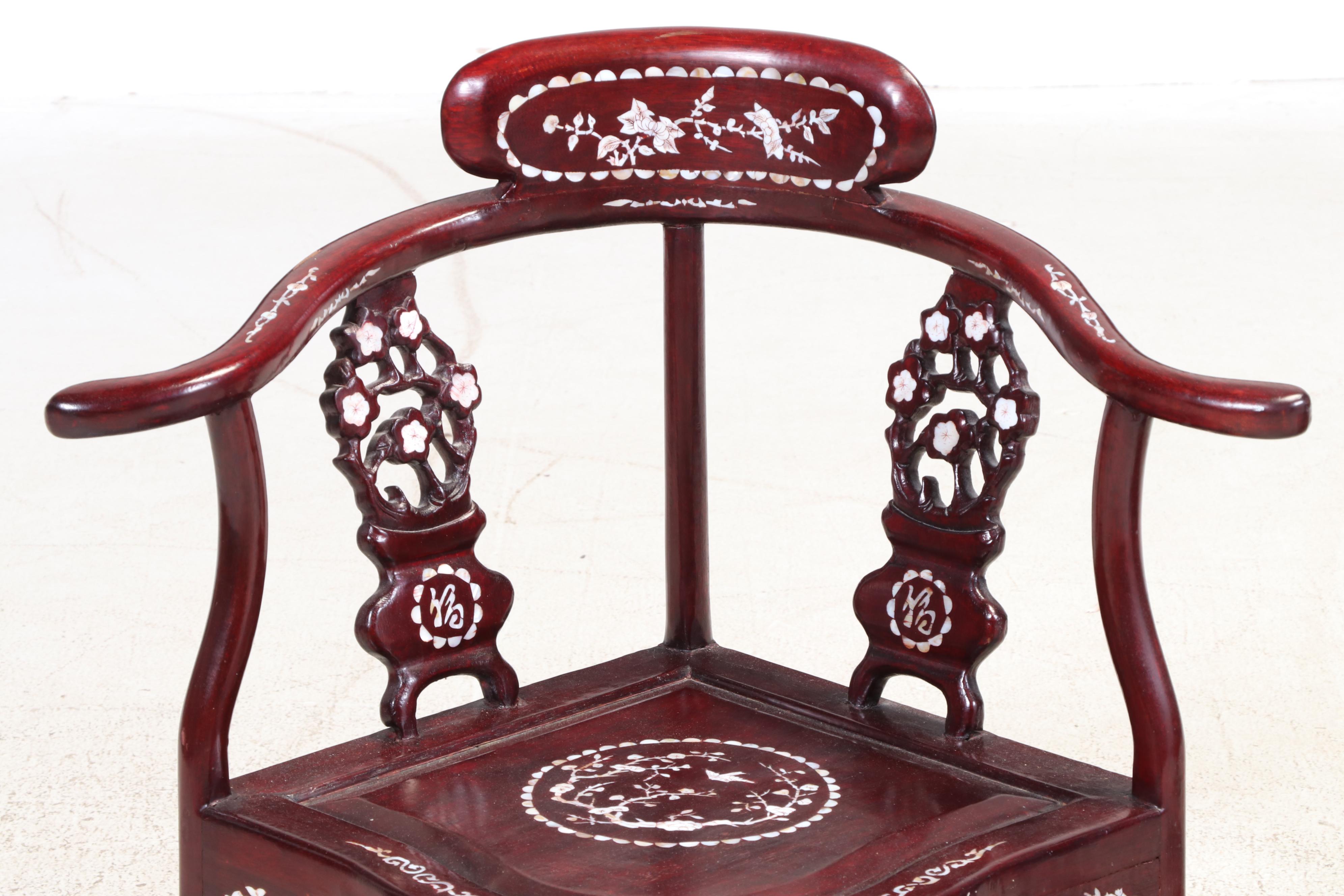 Pair of Chinese Shell-Inlaid Rosewood Armchairs