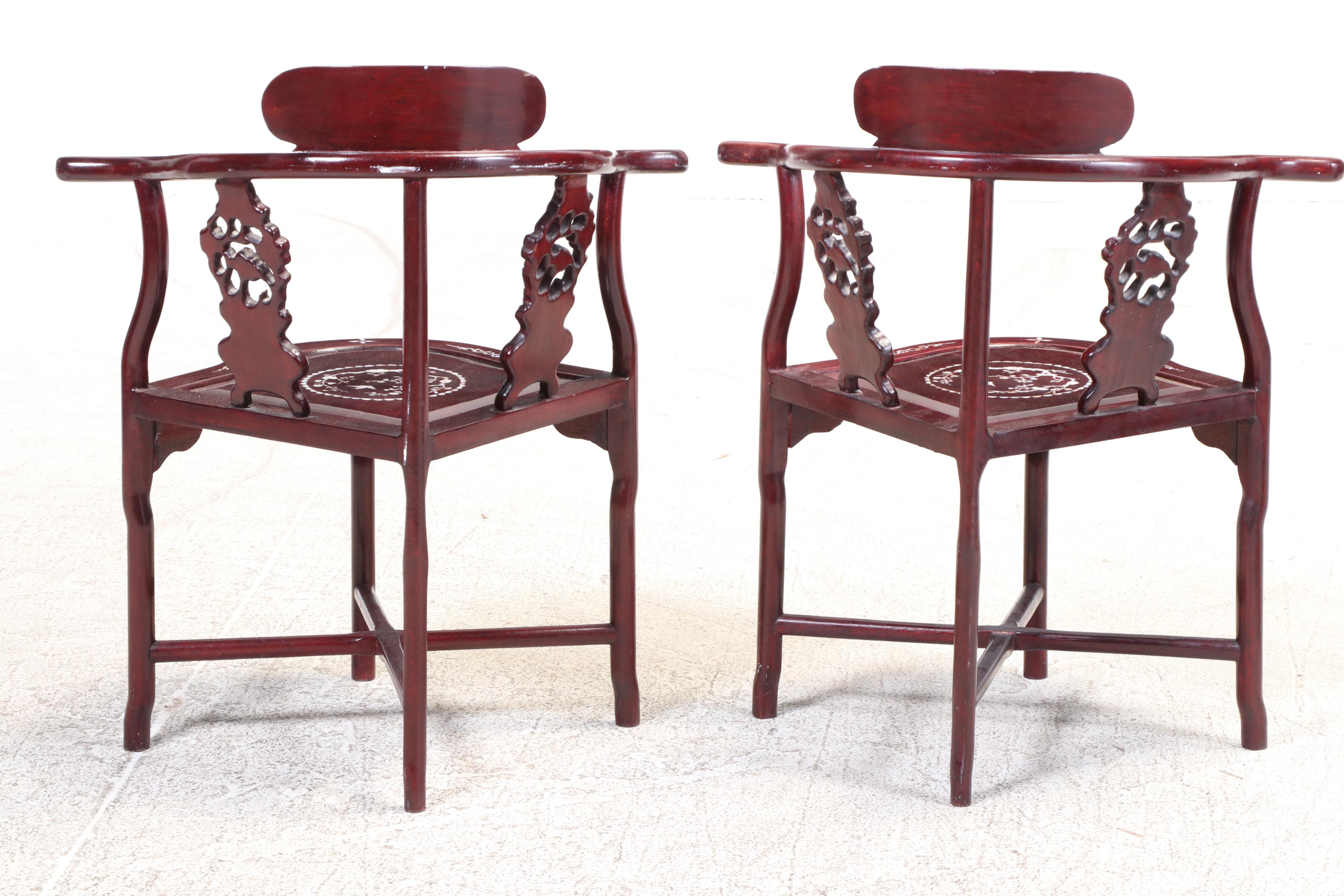 Pair of Chinese Shell-Inlaid Rosewood Armchairs