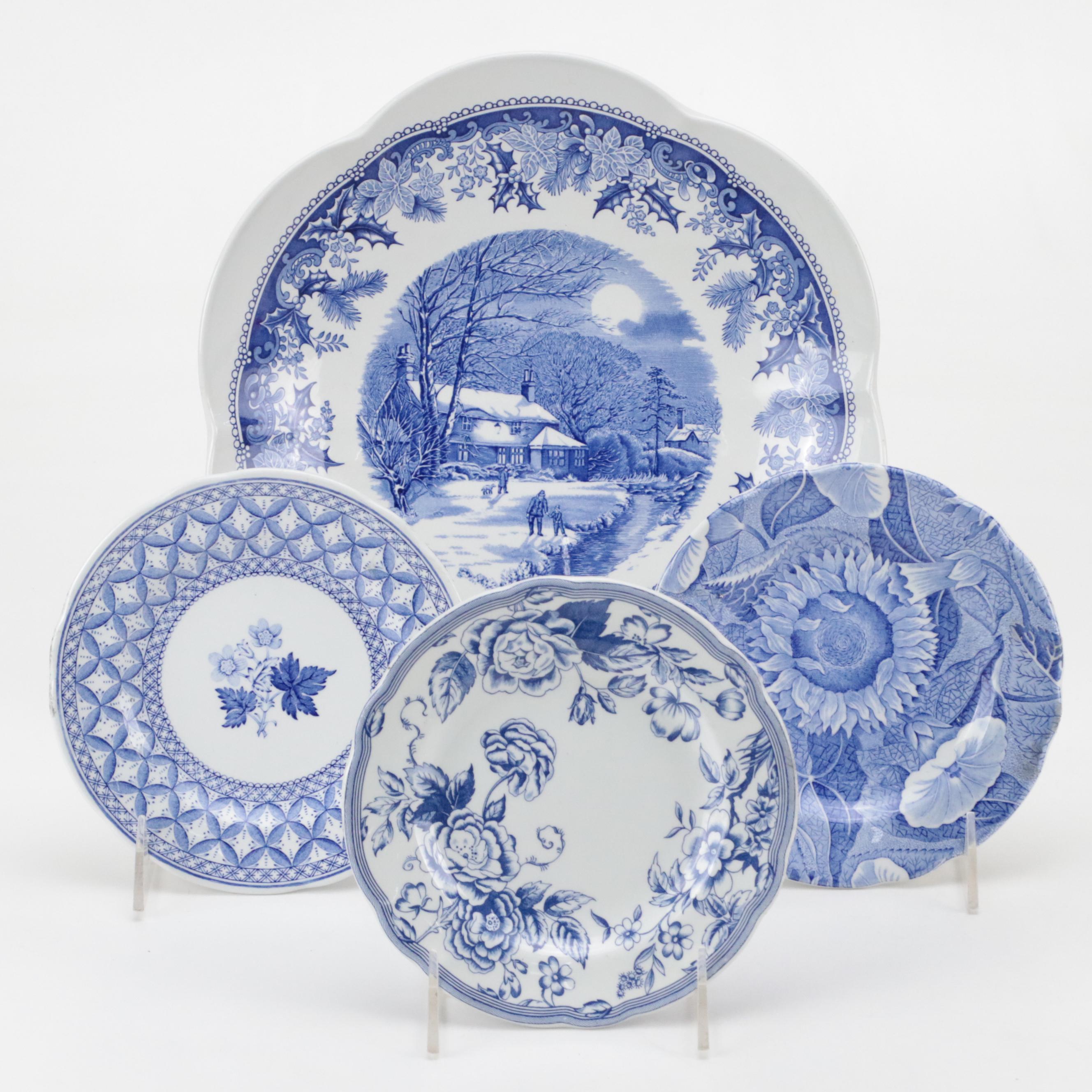 Spode "Winter's Eve" Platter with Other Botanical Pattern Plates