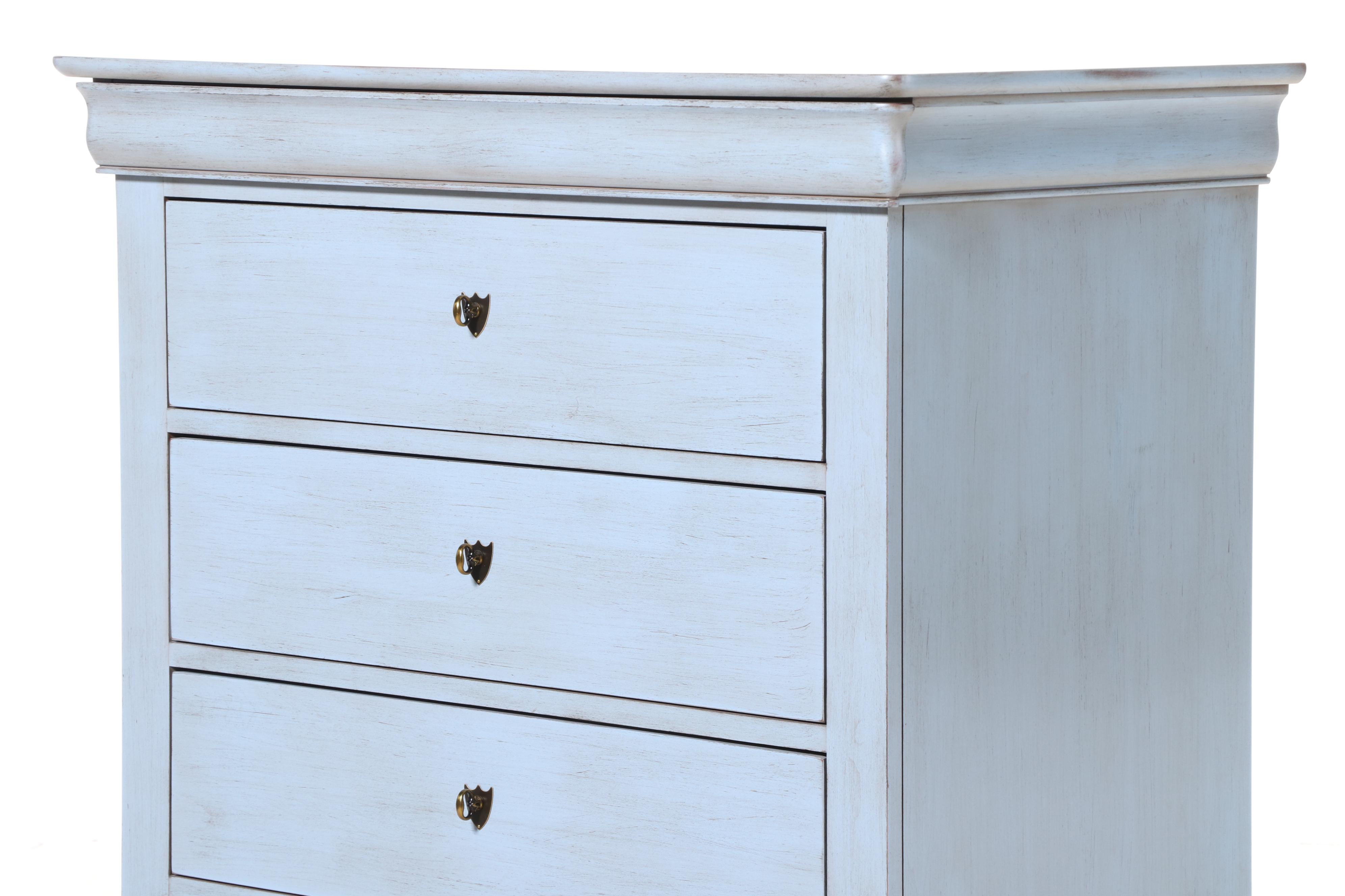Durham Furniture Louis Philippe Style Blue-Painted Six-Drawer Chest