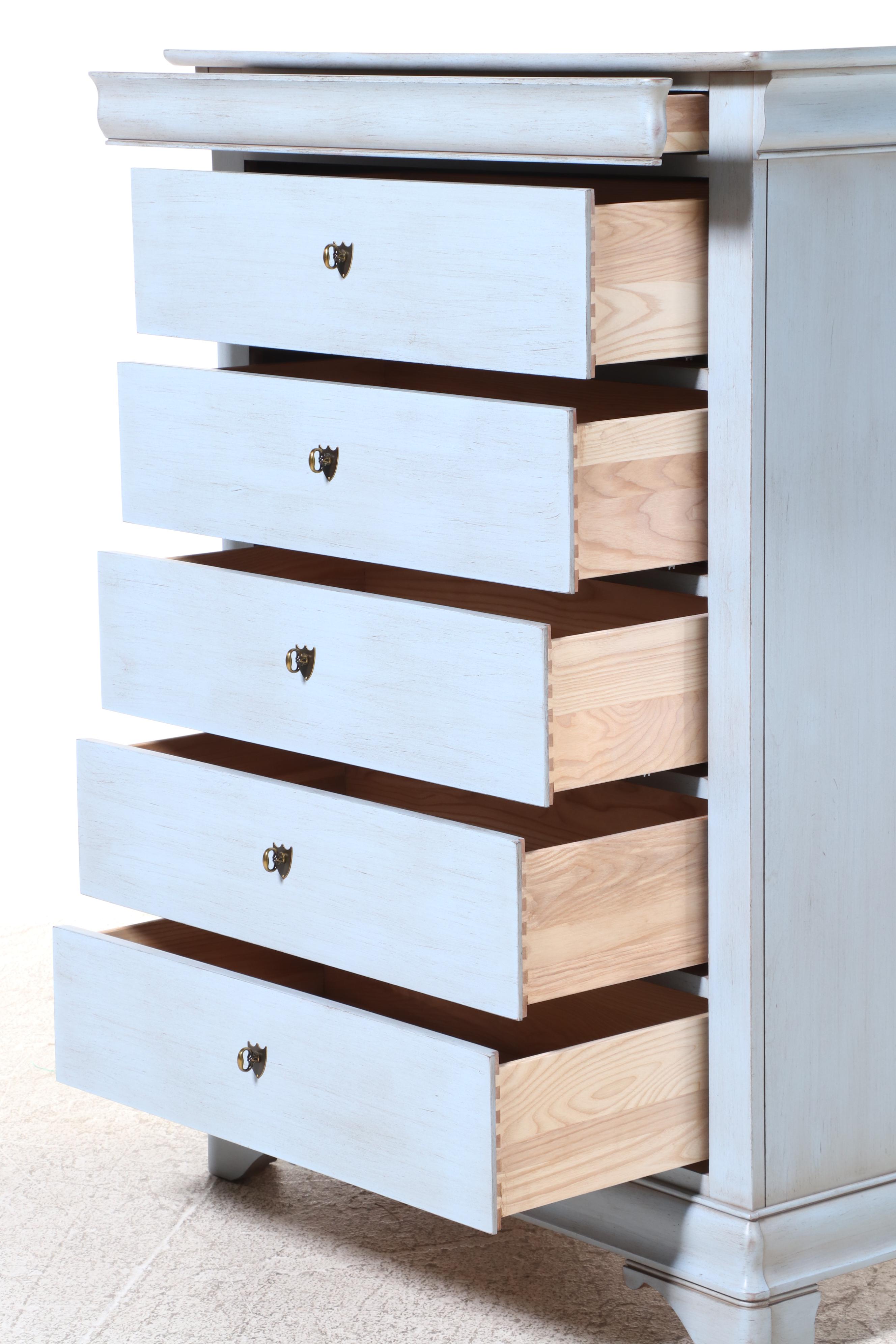 Durham Furniture Louis Philippe Style Blue-Painted Six-Drawer Chest