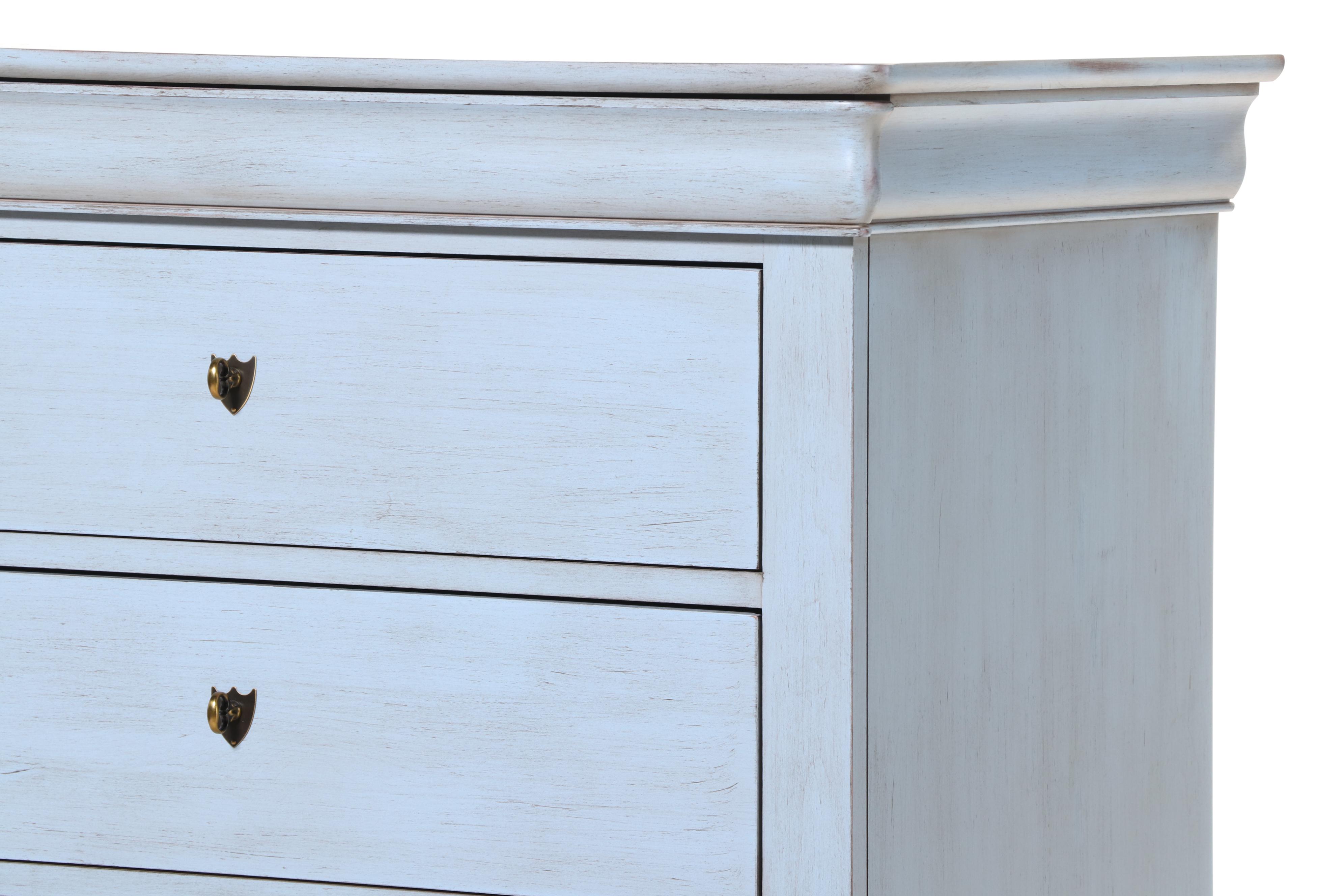 Durham Furniture Louis Philippe Style Blue-Painted Six-Drawer Chest