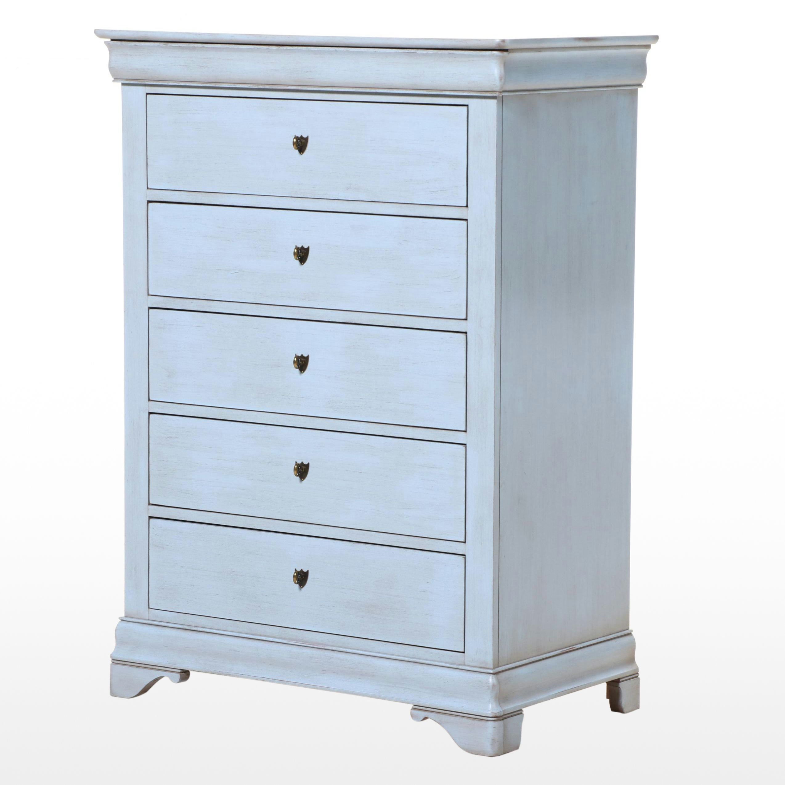 Durham Furniture Louis Philippe Style Blue-Painted Six-Drawer Chest