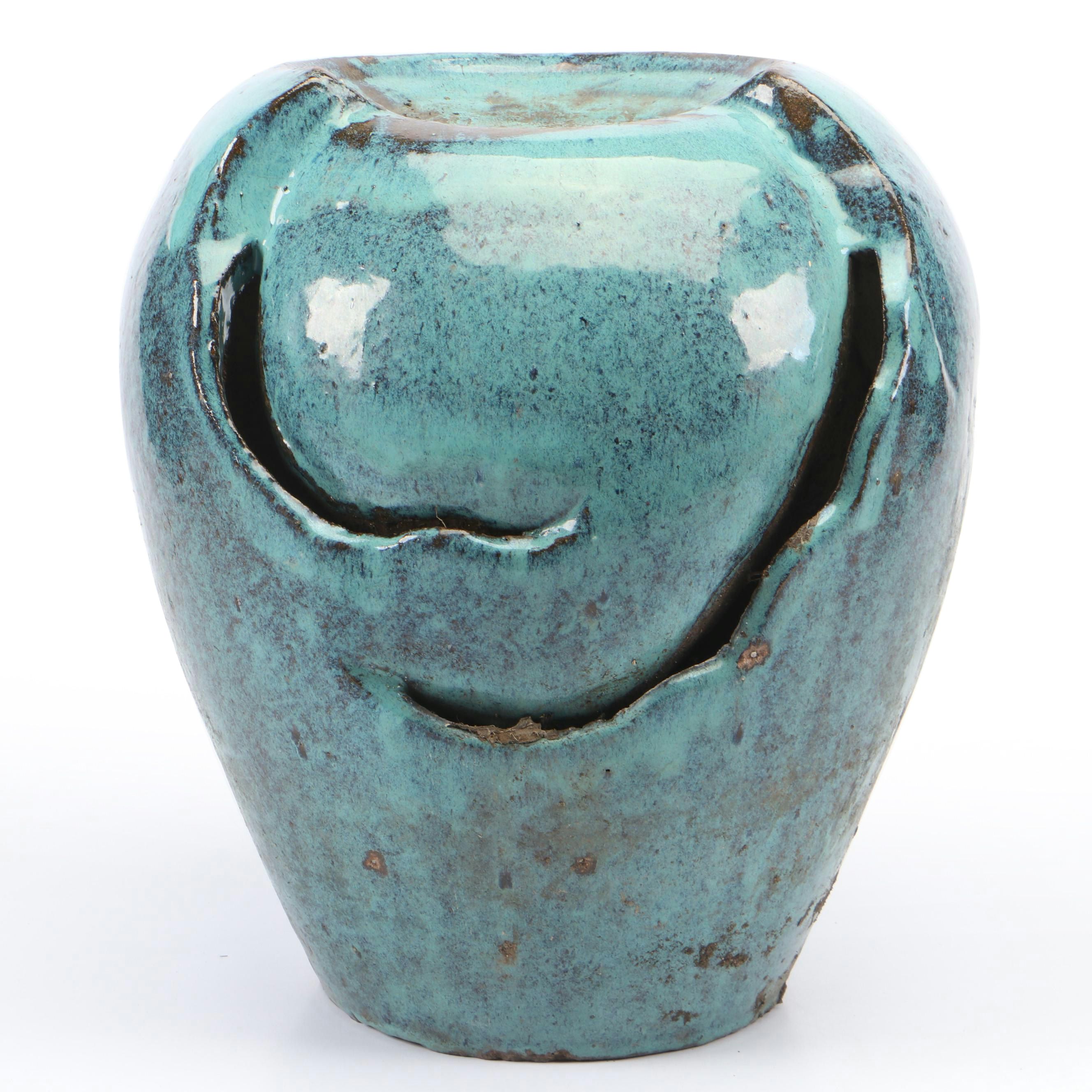 Blue Glazed Ceramic Garden Fountain Vessel