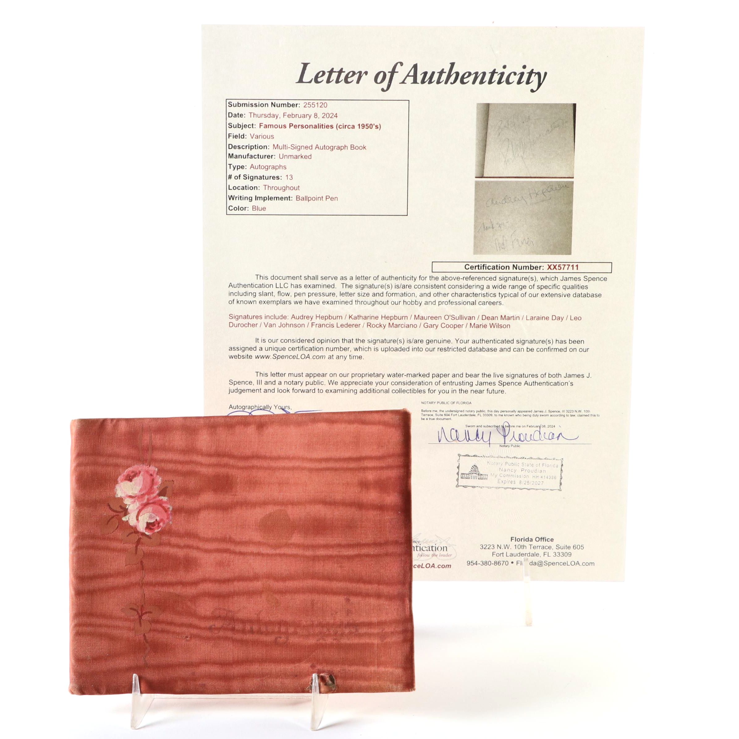 Autograph Book with Audrey Hepburn, Rocky Marciano and More Autographs, 1950s