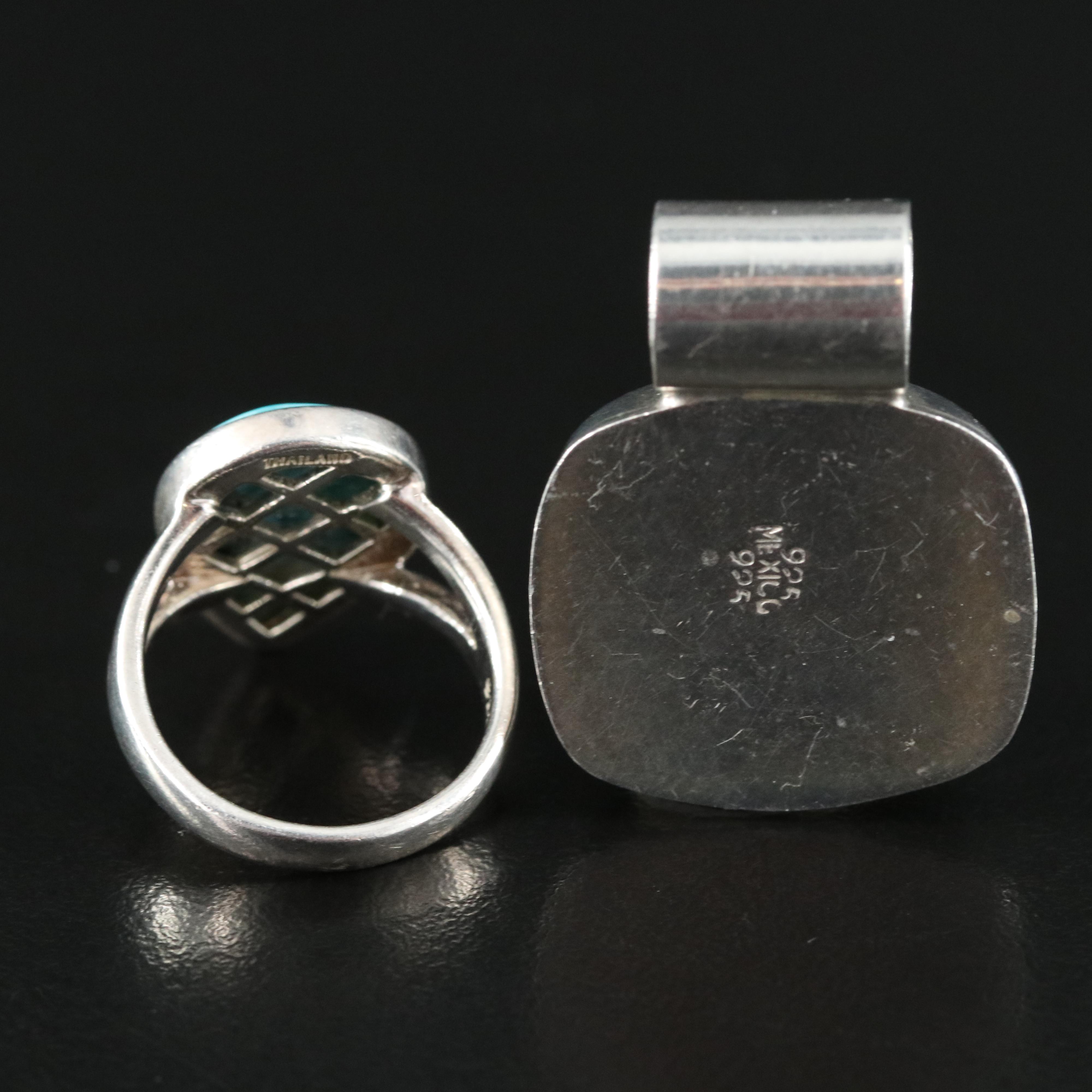 Sterling Composite Turquoise and Imitation Turquoise Ring and Slide Pendant