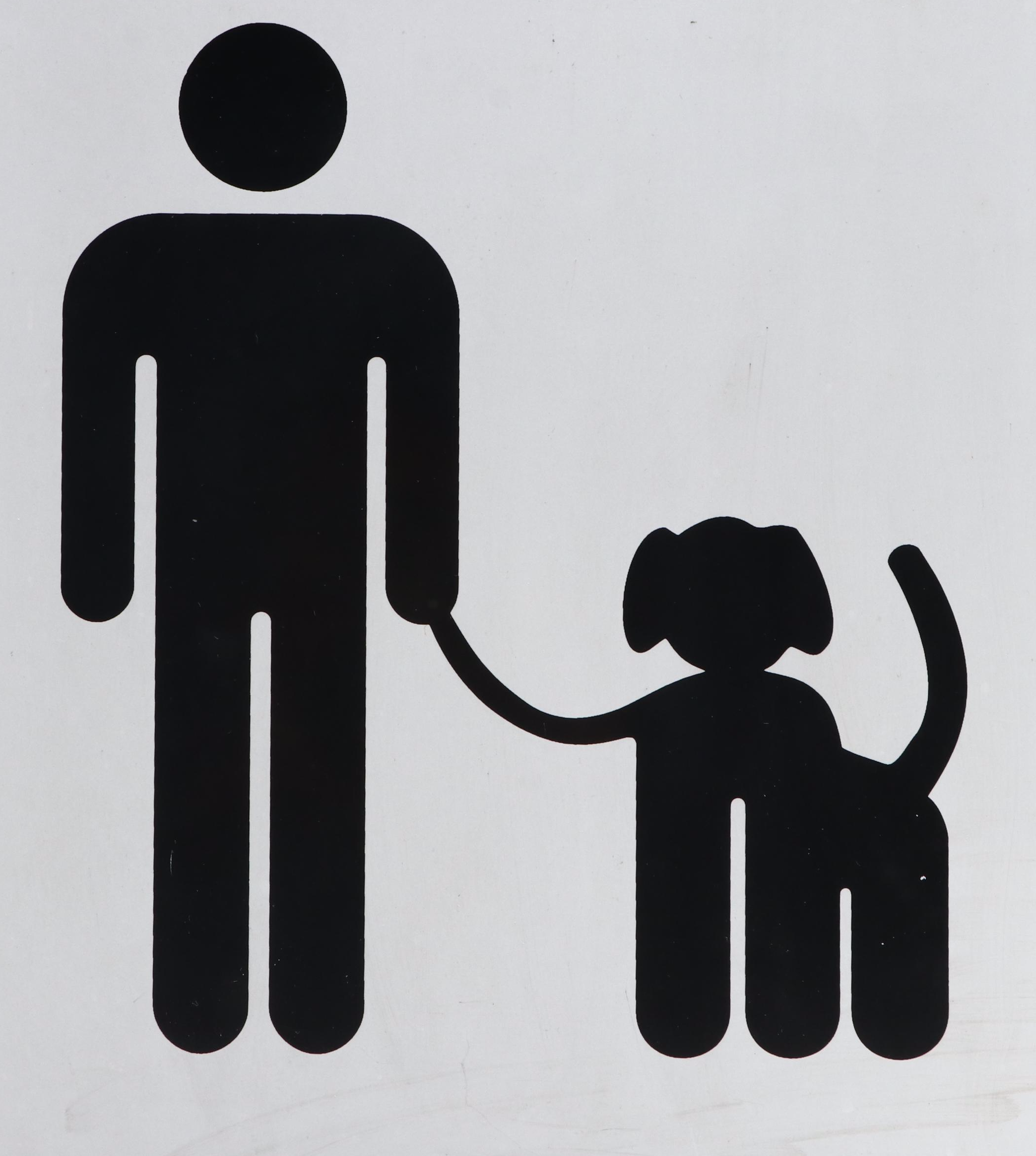 Black and White Enamel Metal Dog Walking Sign