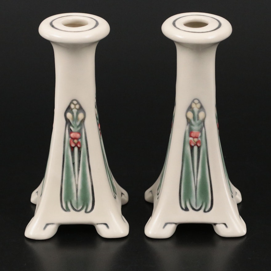 Pair of Rookwood Pottery Art Deco Style Ceramic Candlesticks, 2019