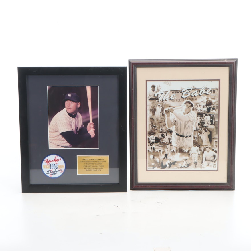 Mickey Mantle and Babe Ruth New York Yankees Matted and Framed Displays