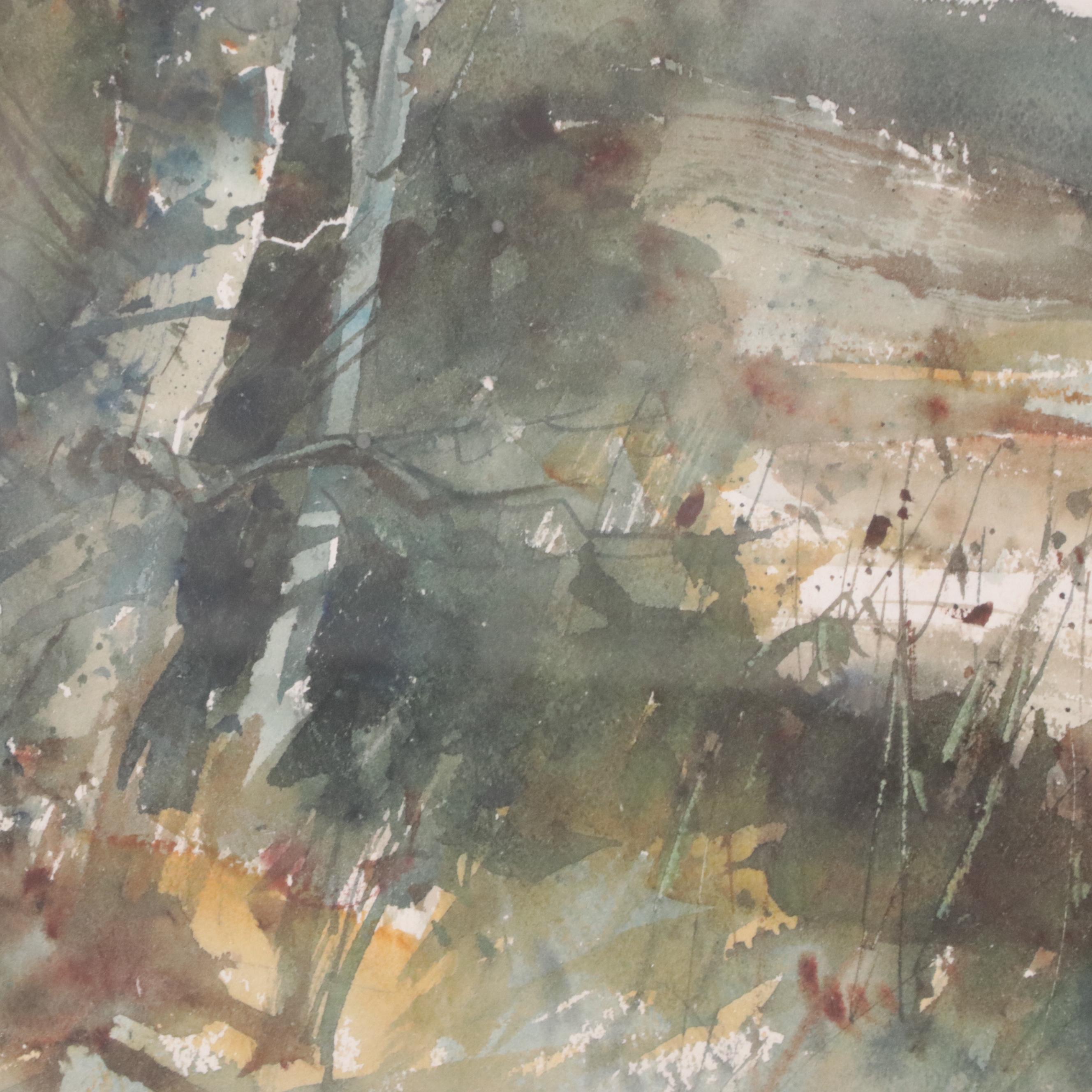 Anton Weiss Watercolor Painting of Abstract Landscape, 1977