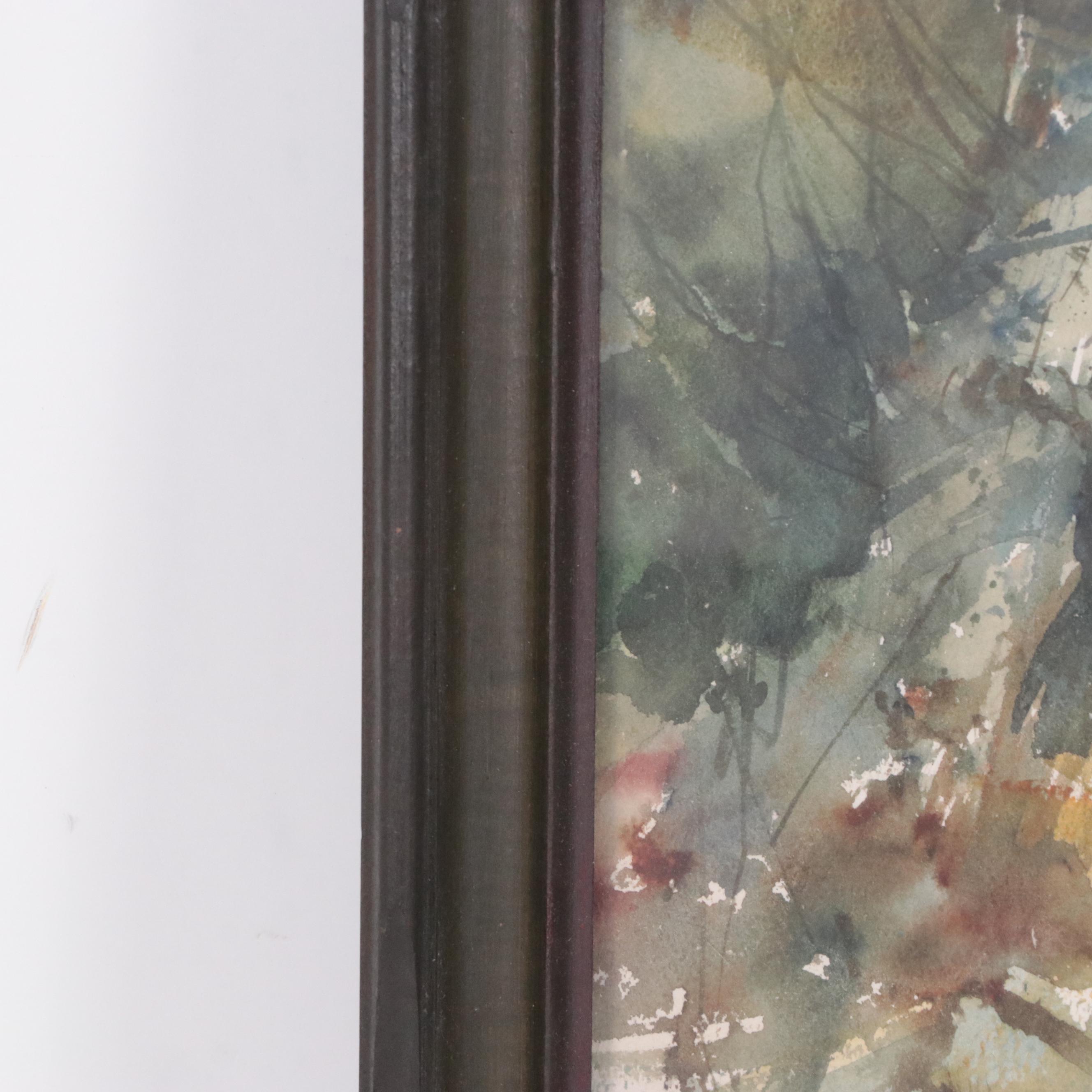 Anton Weiss Watercolor Painting of Abstract Landscape, 1977