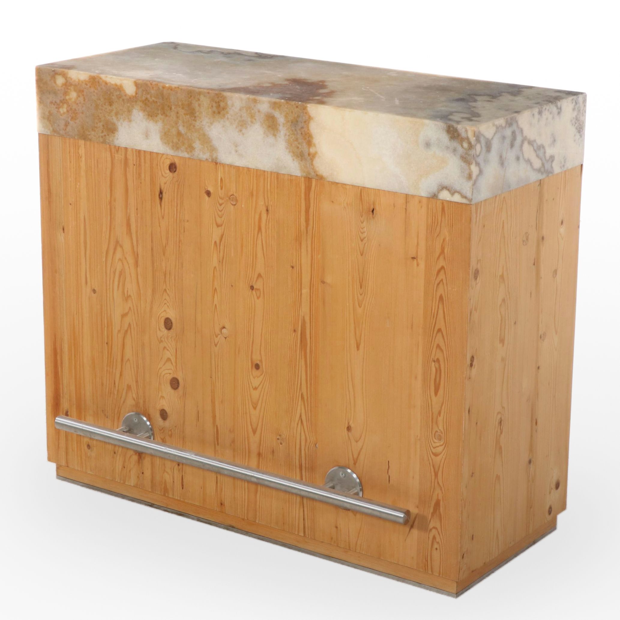 Bespoke Illuminated Calcite Stone Top Pine Bar, Late 20th Century