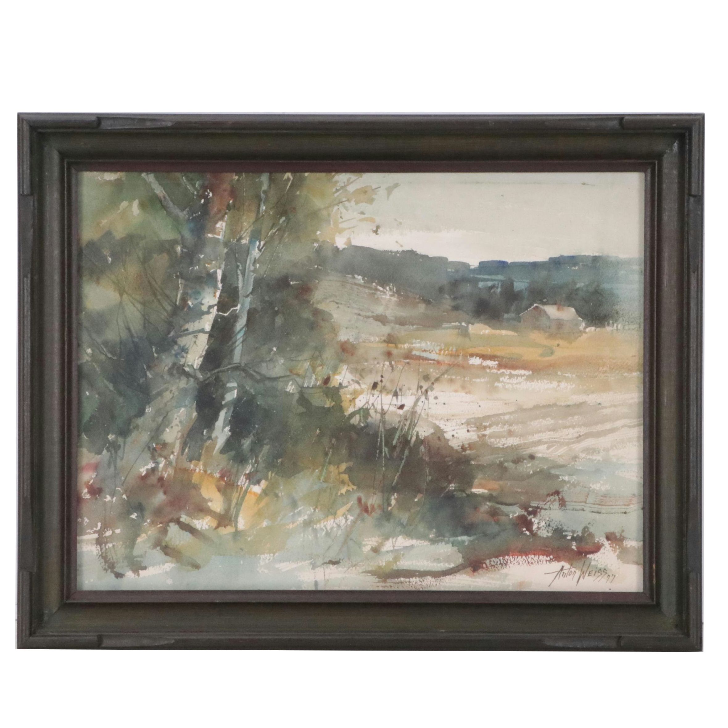 Anton Weiss Watercolor Painting of Abstract Landscape, 1977