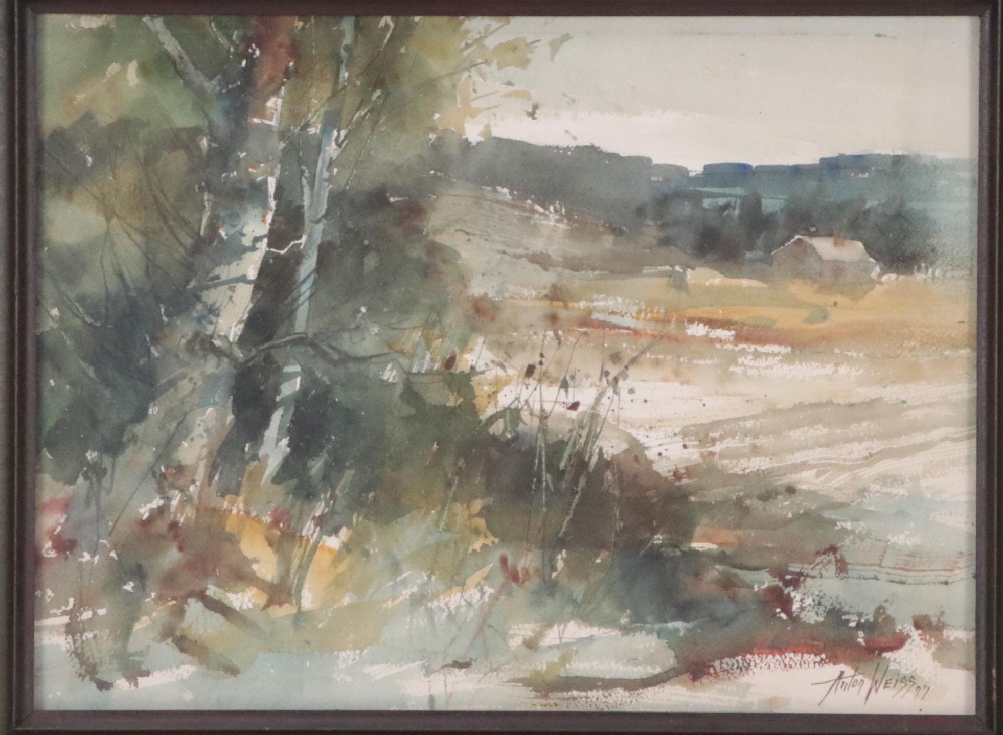 Anton Weiss Watercolor Painting of Abstract Landscape, 1977