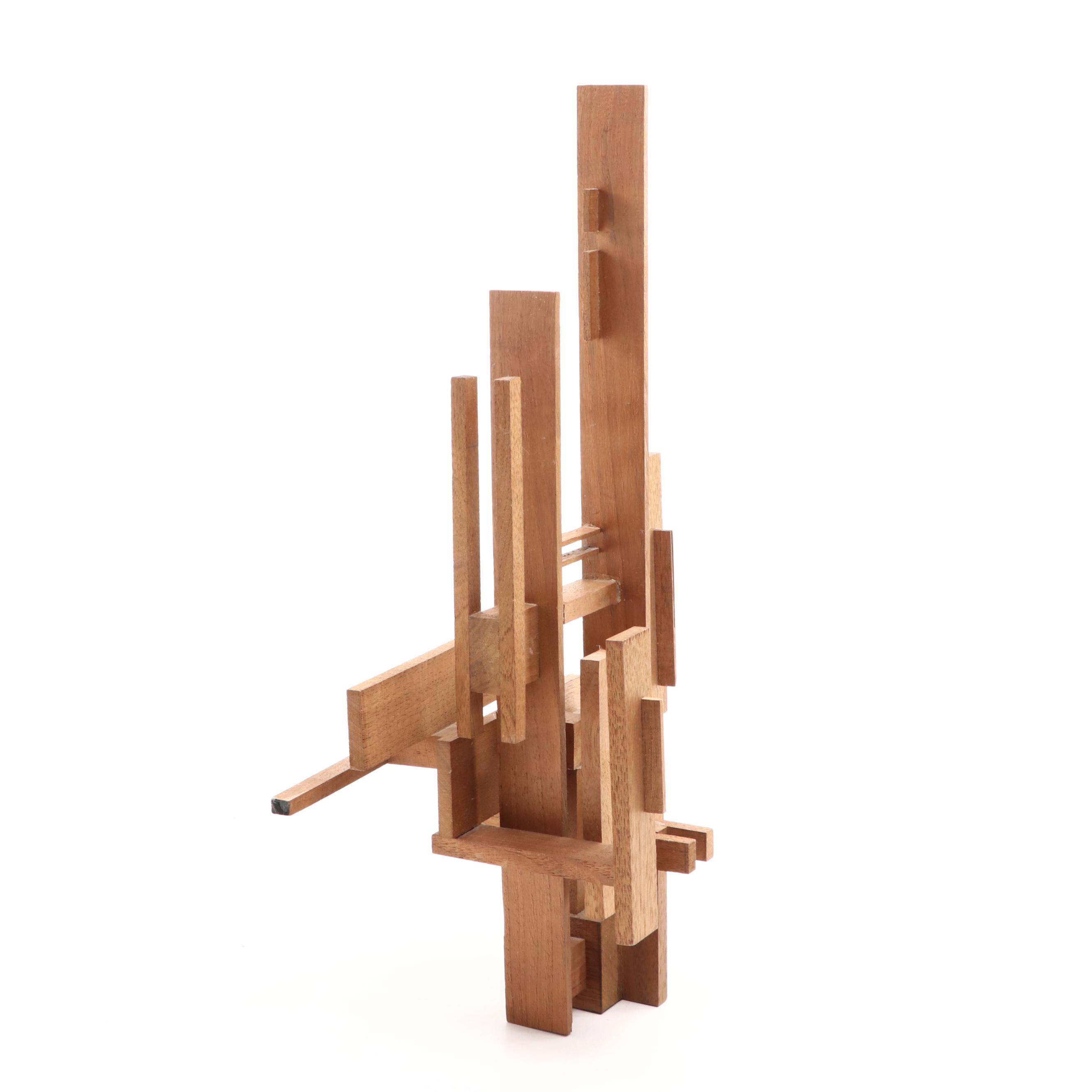 Modern Walnut Linear Abstract Wall Sculpture