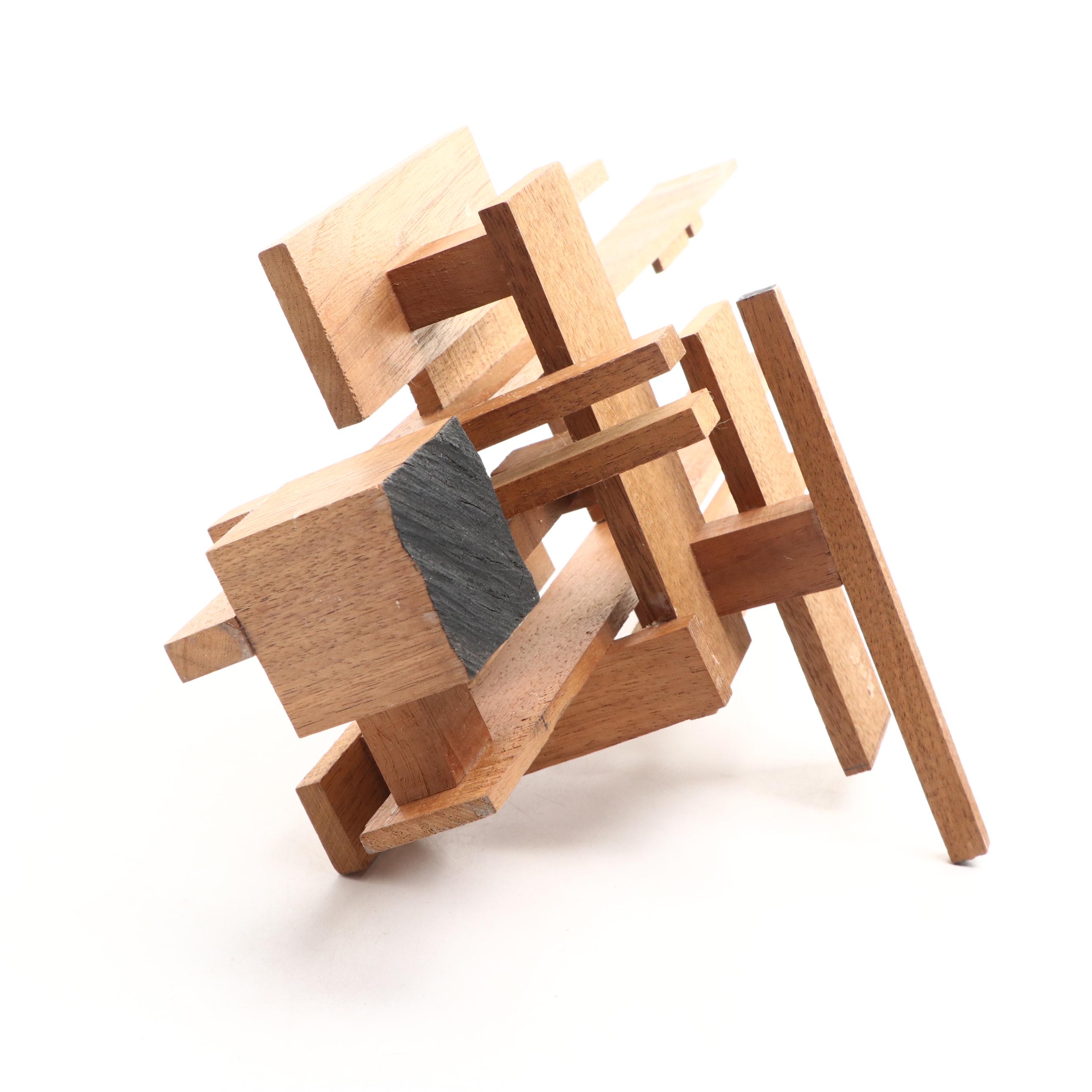 Modern Walnut Linear Abstract Wall Sculpture