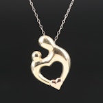10K Mother and Child Necklace with Rose Gold Heart Accent