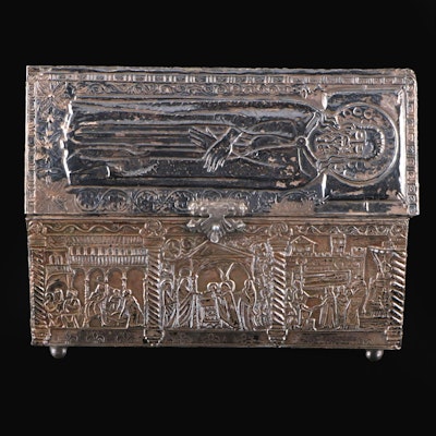 Grand Tour "Chest of St. Simeon" Silver Plate Relief Chasse with Velvet Liner