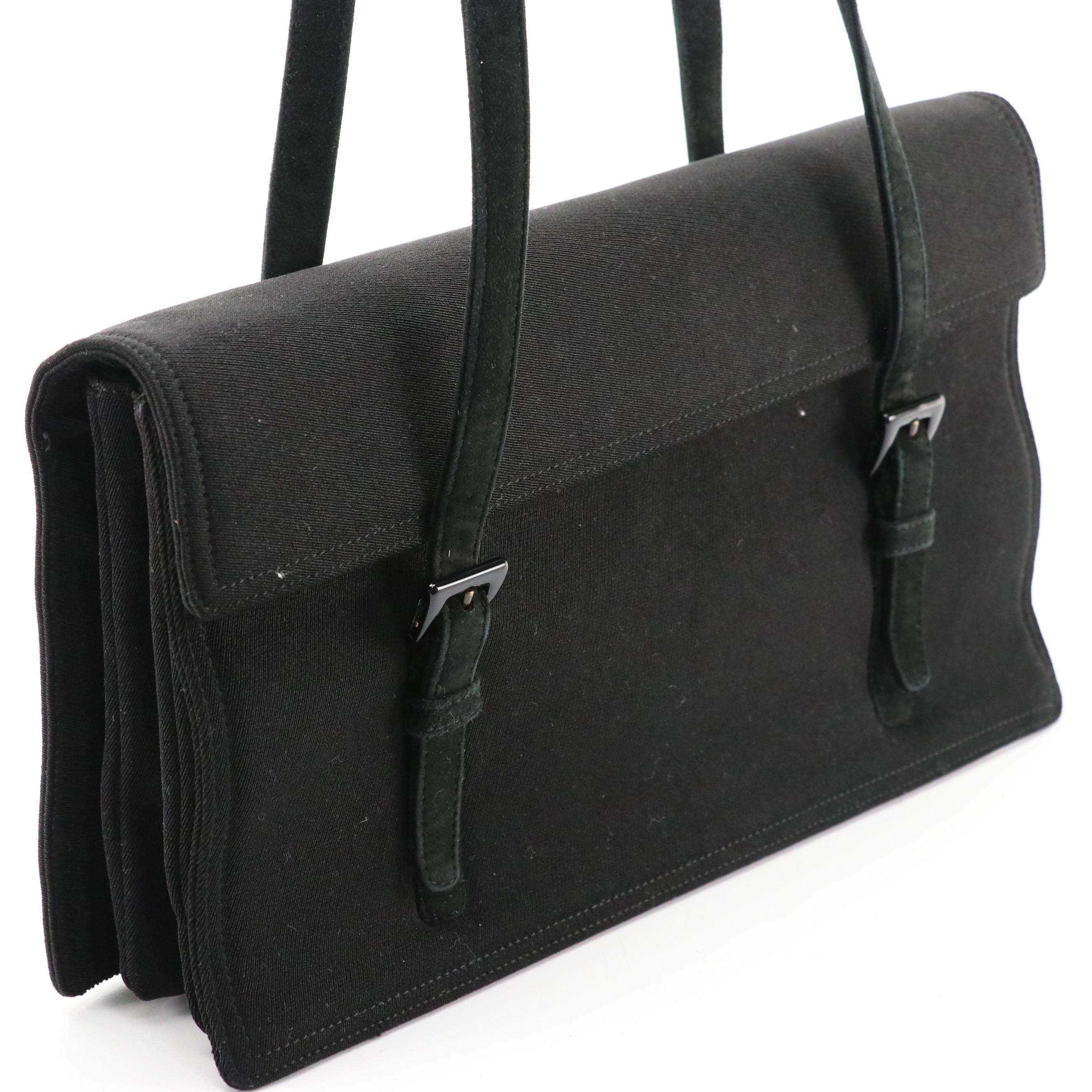 Prada Black Nylon Double Handle Accordion Shoulder Bag