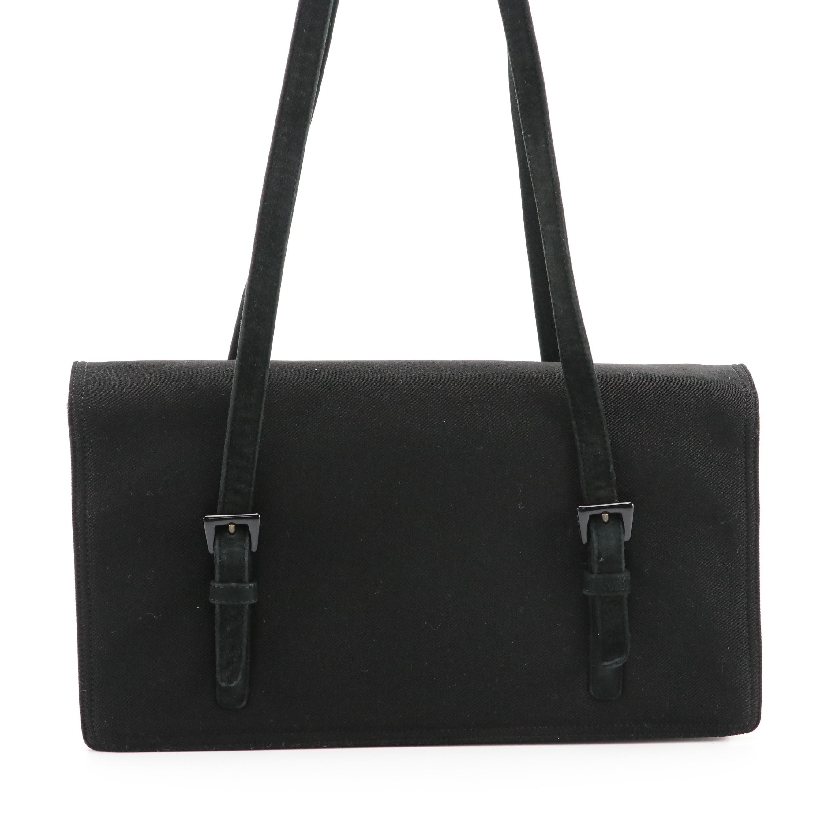 Prada Black Nylon Double Handle Accordion Shoulder Bag