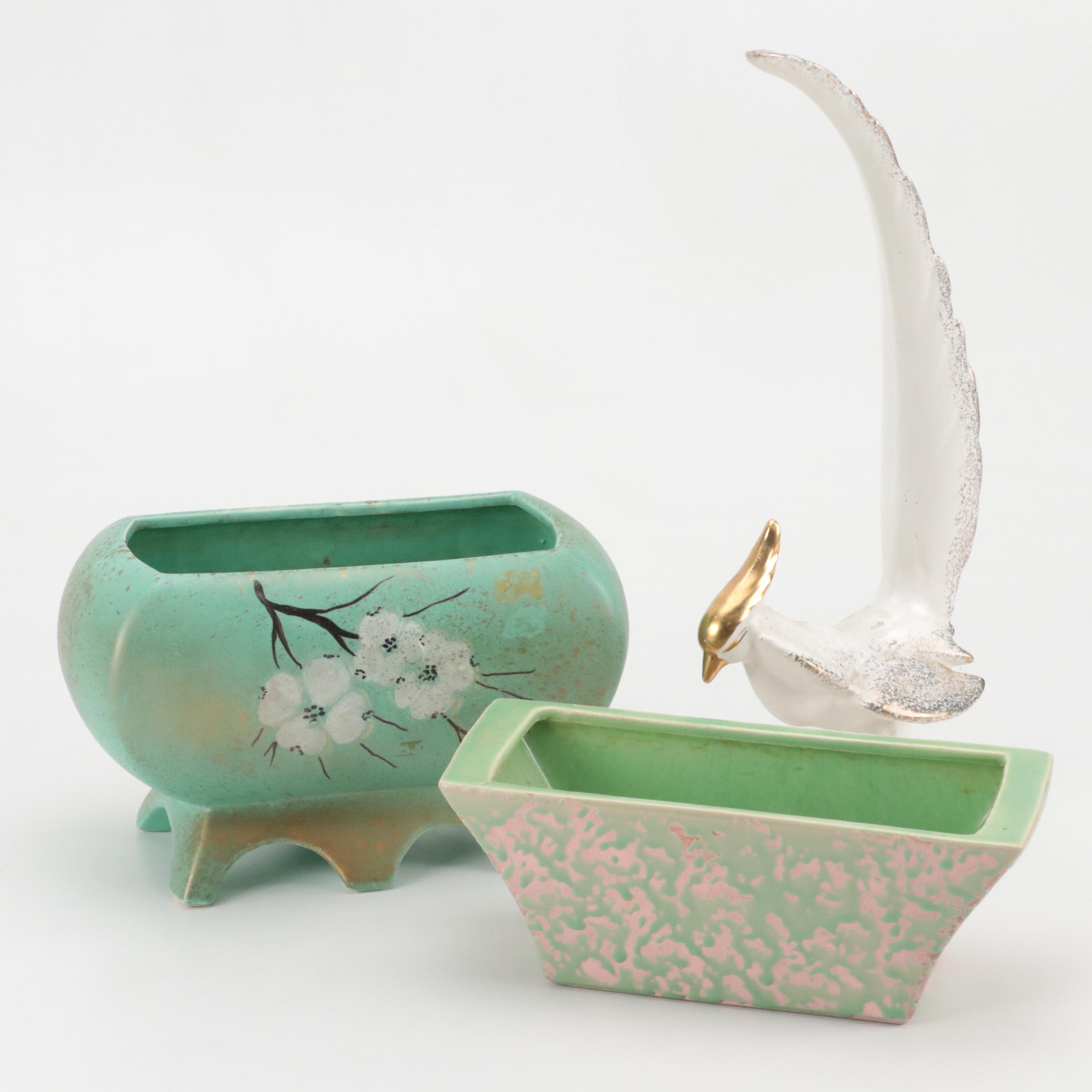McCoy Pottery Planters with Other Bird Figurine, Mid-20th Century