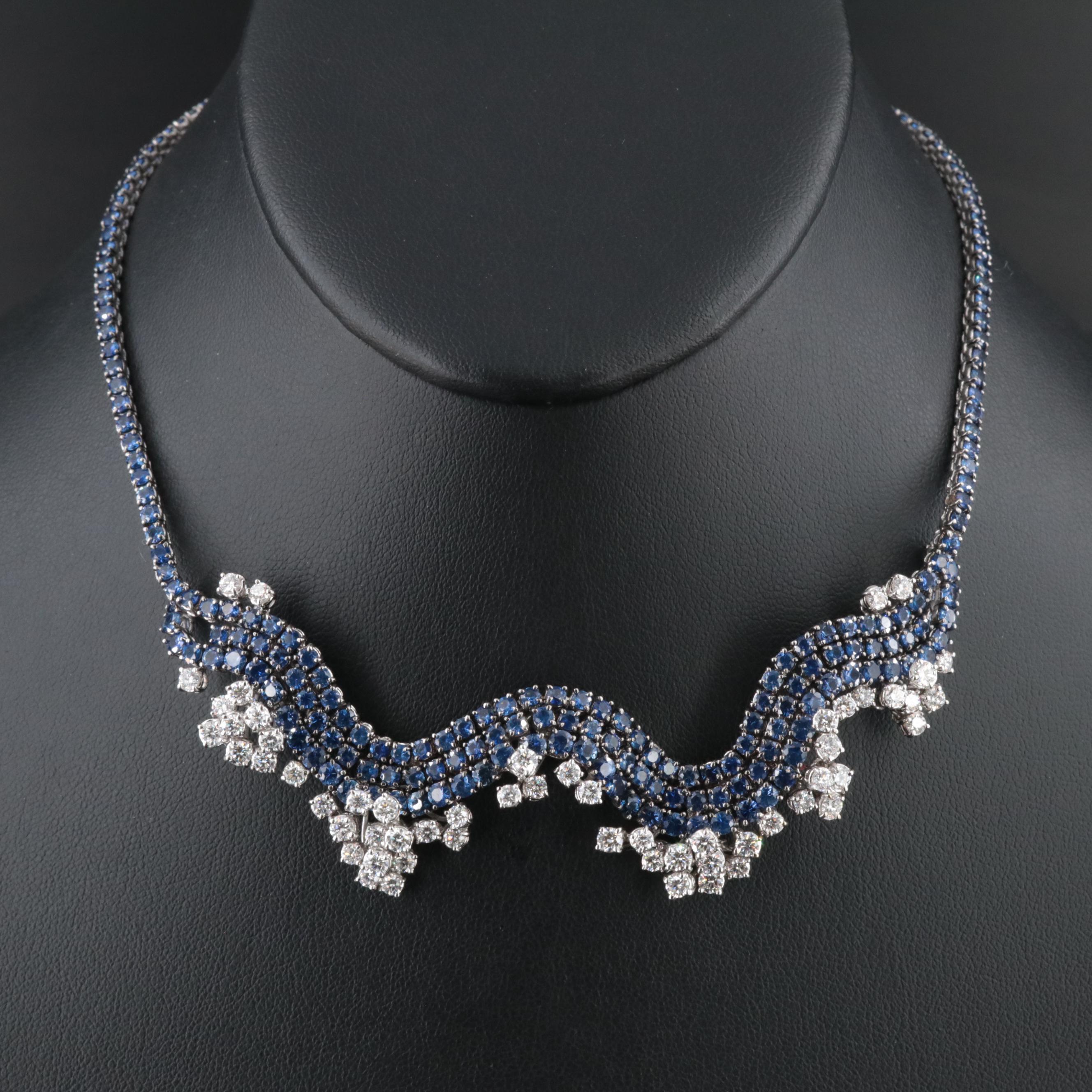 Damiani 18K 4.56 CTW Diamond and Sapphire Wave Necklace