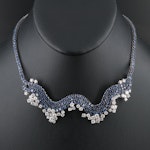 Damiani 18K 4.56 CTW Diamond and Sapphire Wave Necklace