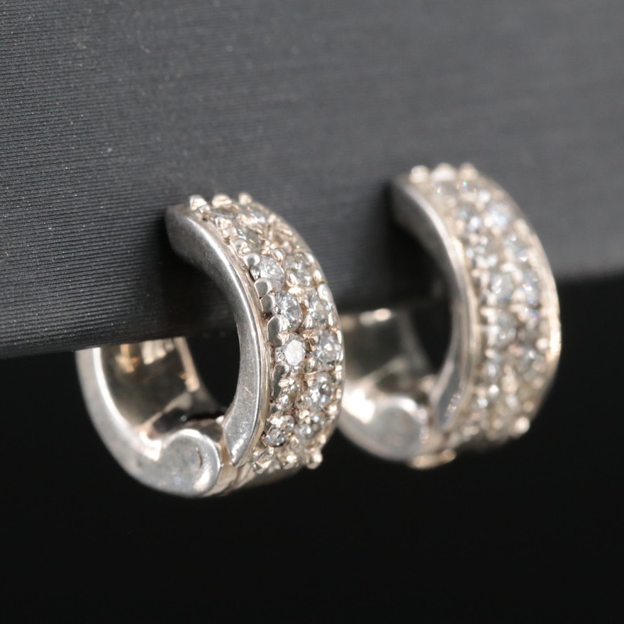 Sterling Diamond Huggie Earrings with 10K Accents