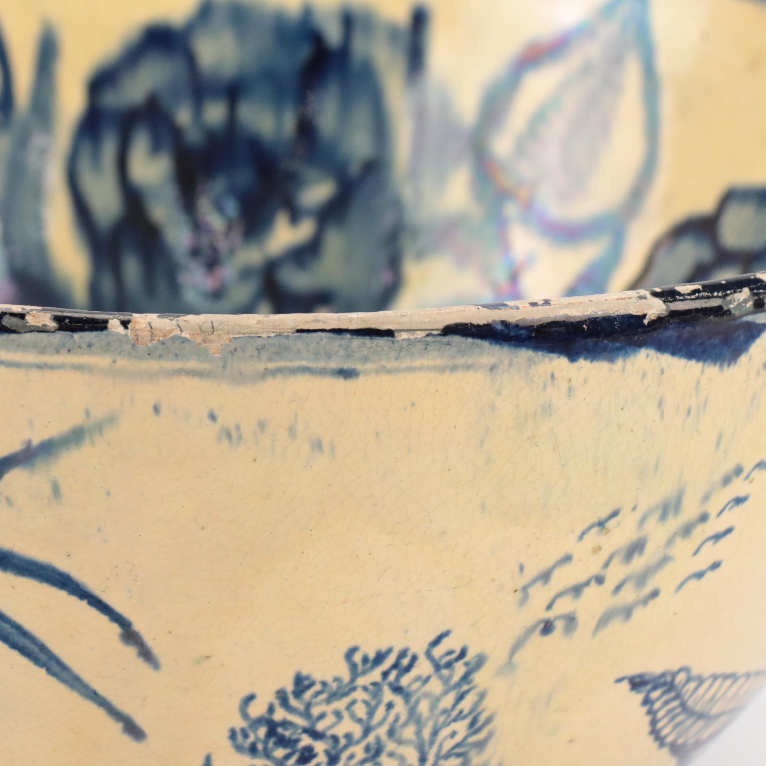 Persian Earthenware Yellow Ground and Blue Glazed Bowl