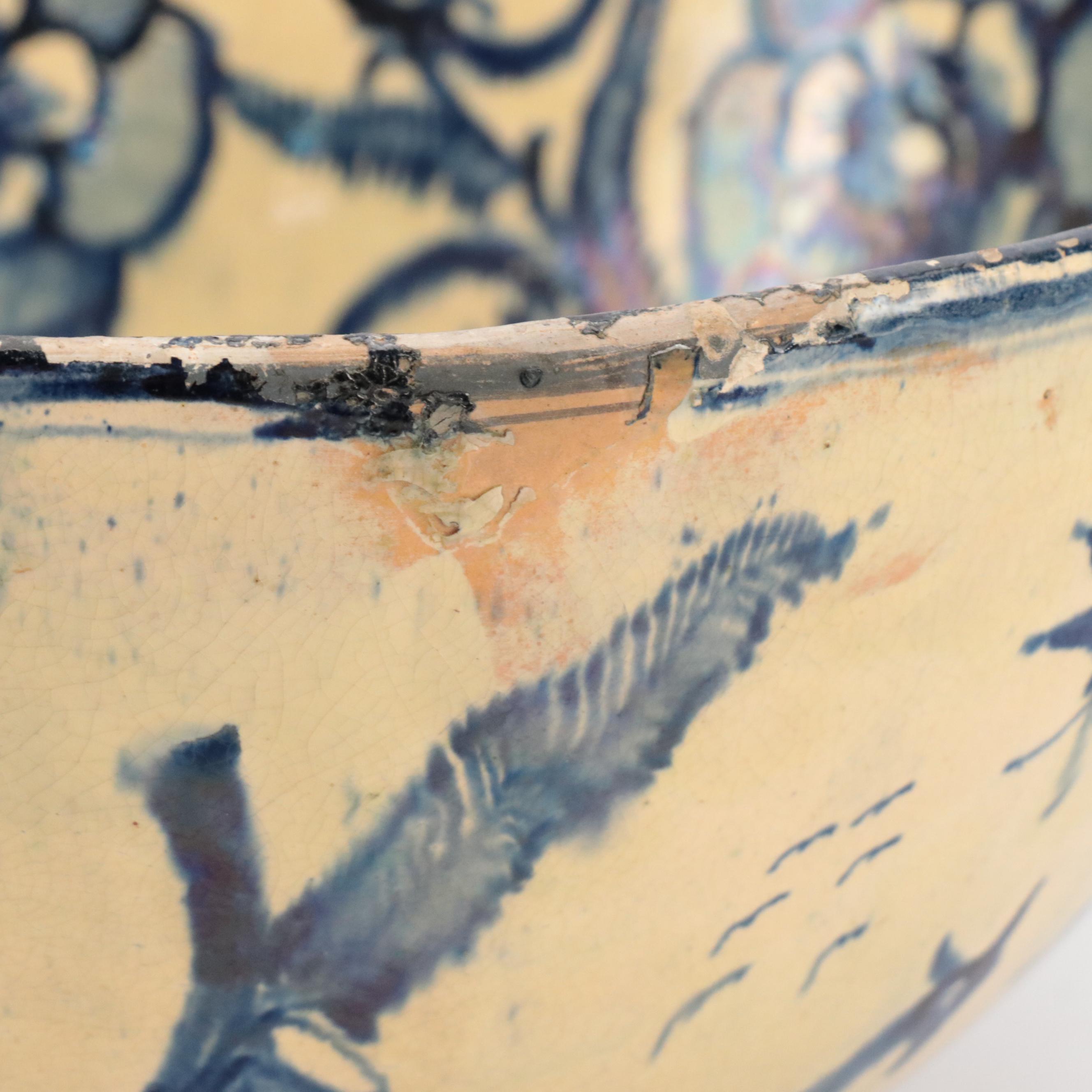 Persian Earthenware Yellow Ground and Blue Glazed Bowl