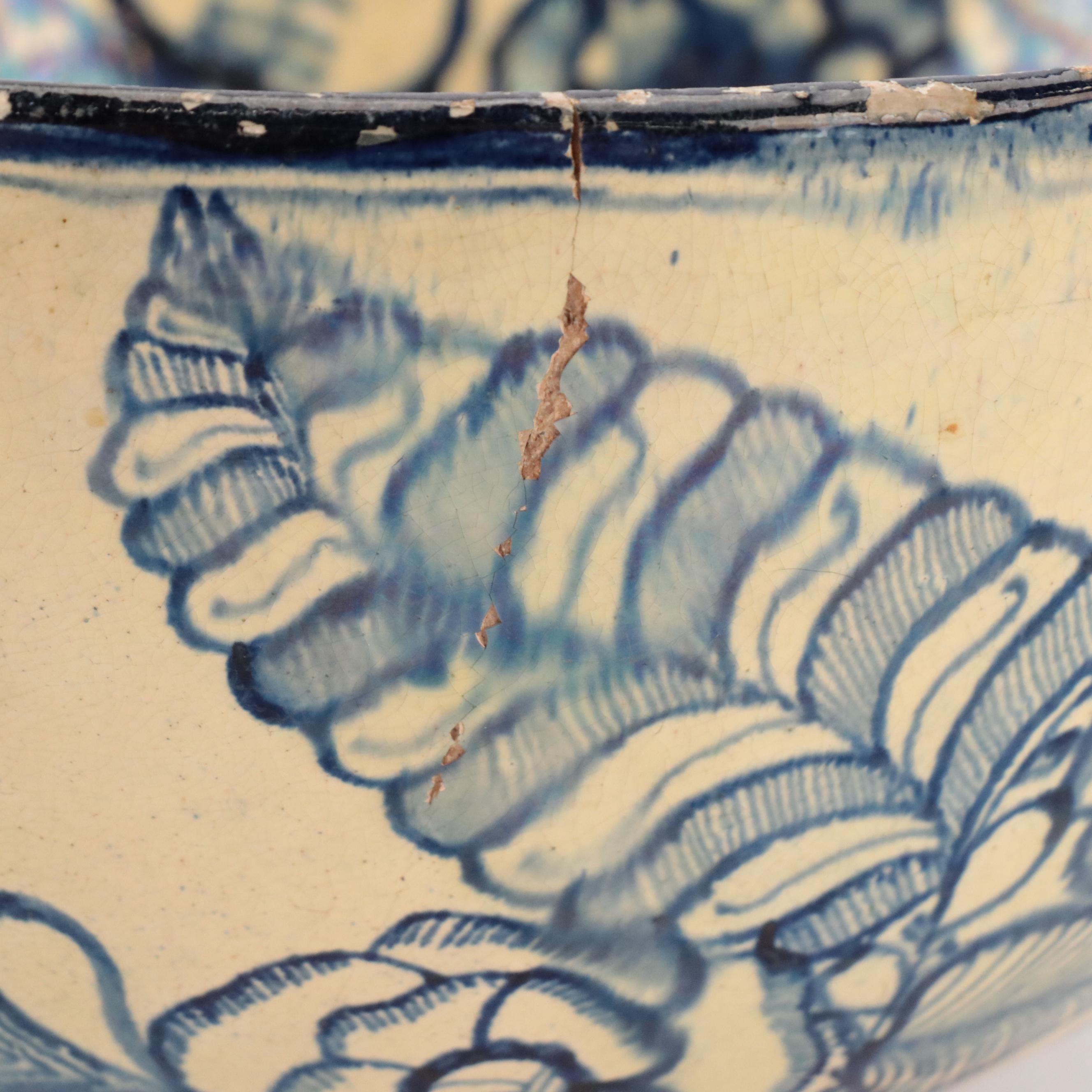 Persian Earthenware Yellow Ground and Blue Glazed Bowl