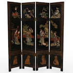 Chinese Lacquered, Paint and Gilt-Decorated Four-Panel Room Screen