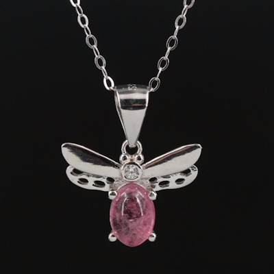 Sterling Tourmaline and Cubic Zirconia Dragonfly Pendant Necklace