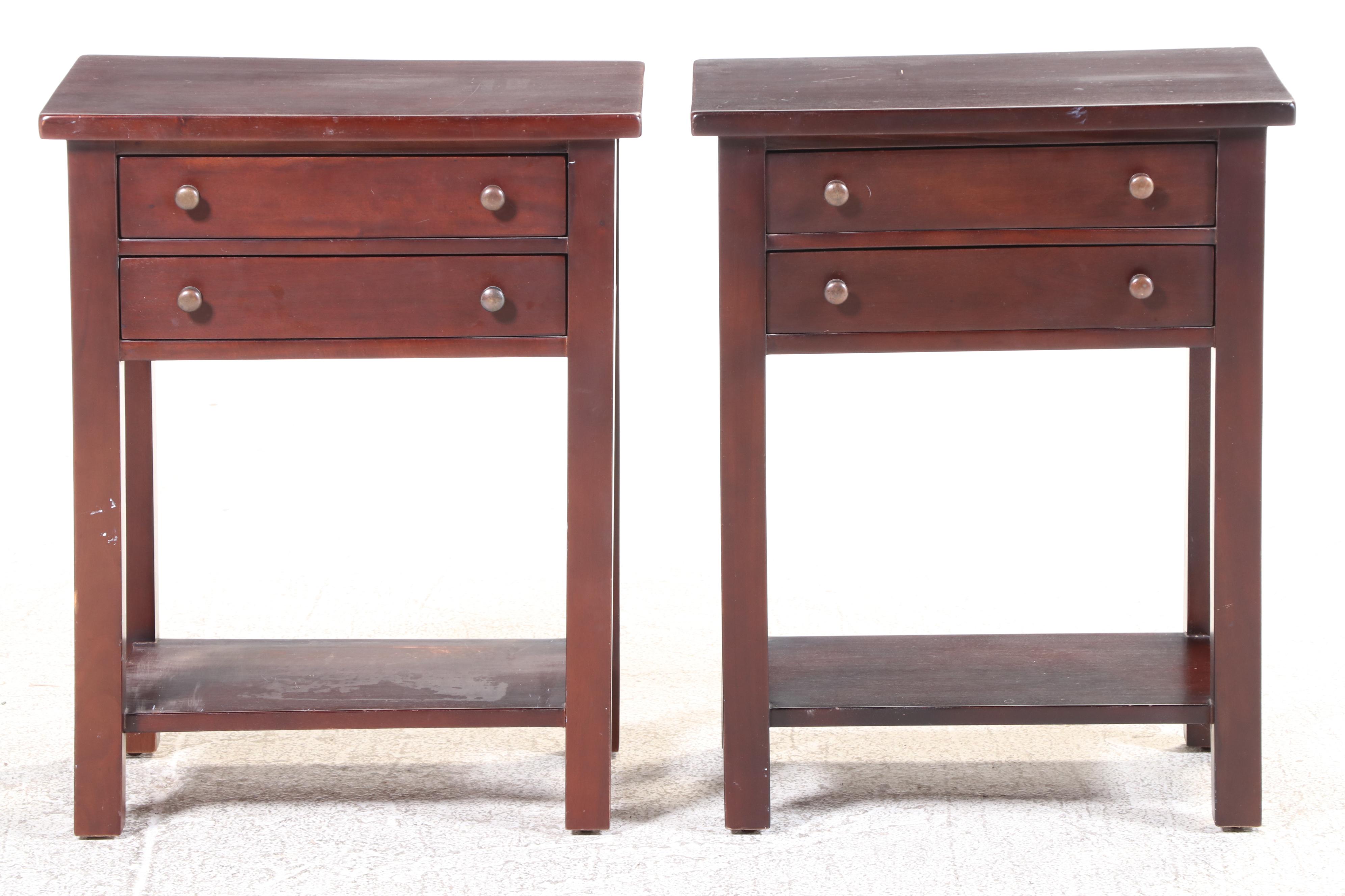Pair of Contemporary Hardwood Two-Drawer Side Tables