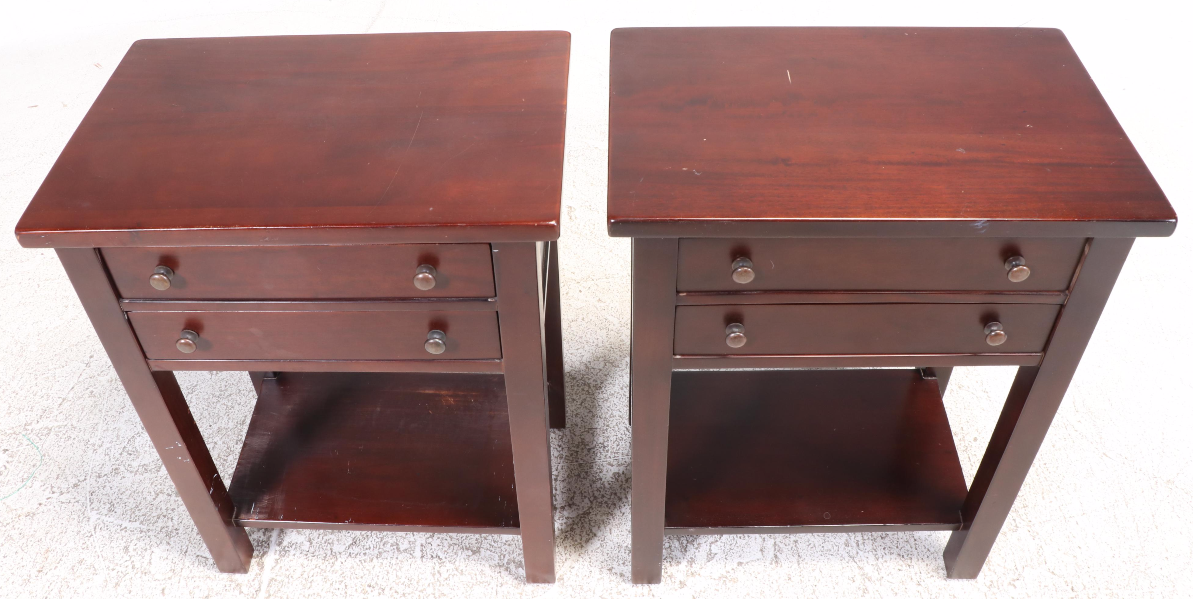 Pair of Contemporary Hardwood Two-Drawer Side Tables