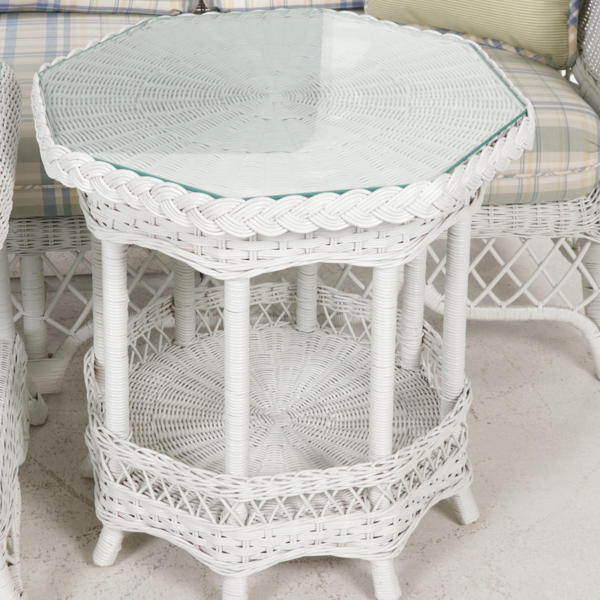 Henry Link for Lexington Furniture White Wicker Sofa and Side Tables