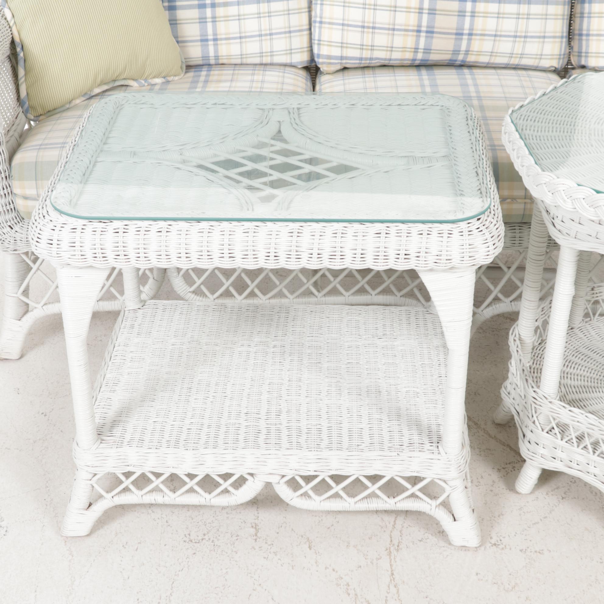 Henry Link for Lexington Furniture White Wicker Sofa and Side Tables