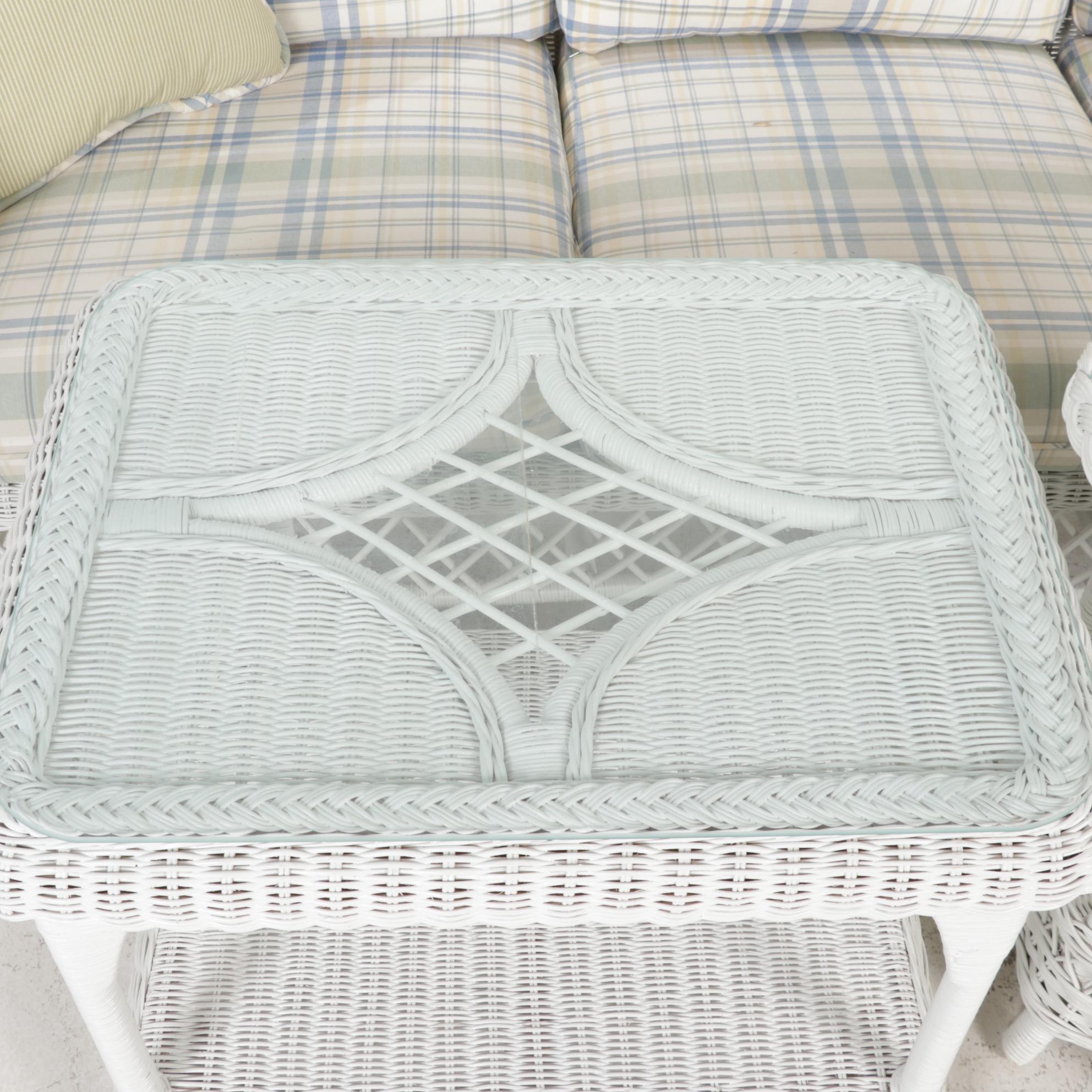 Henry Link for Lexington Furniture White Wicker Sofa and Side Tables