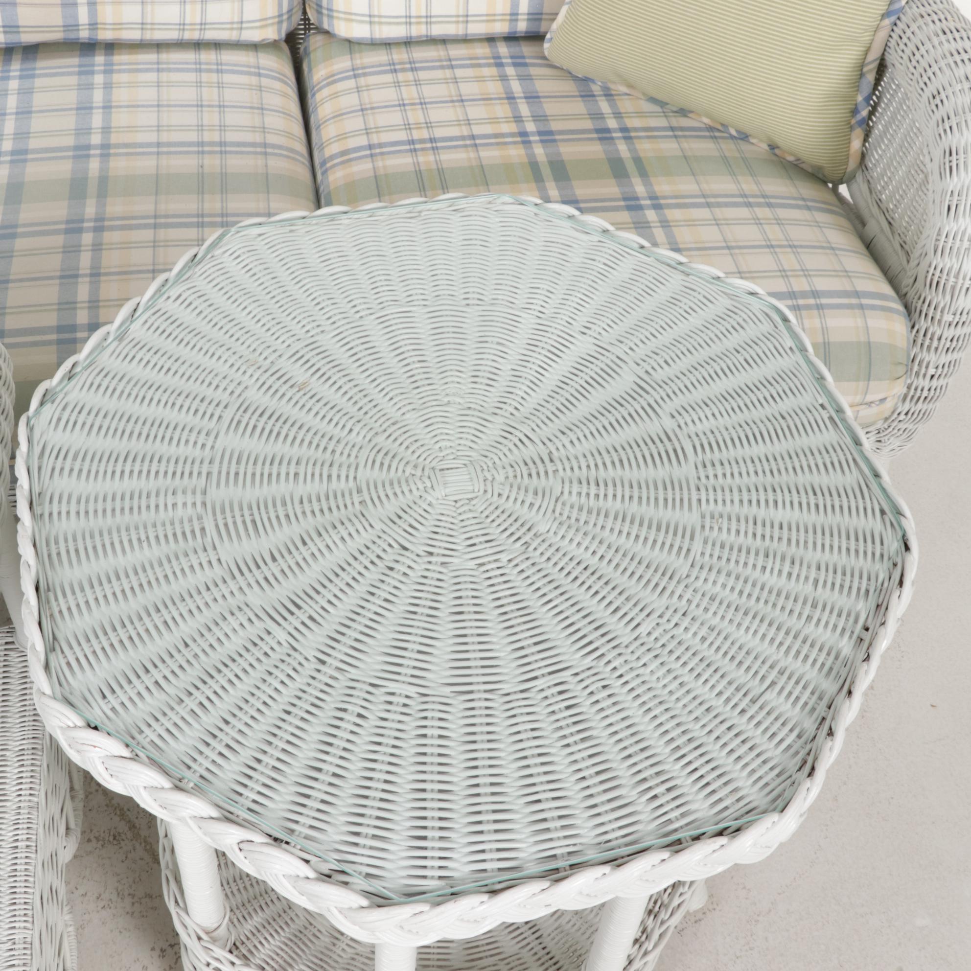 Henry Link for Lexington Furniture White Wicker Sofa and Side Tables