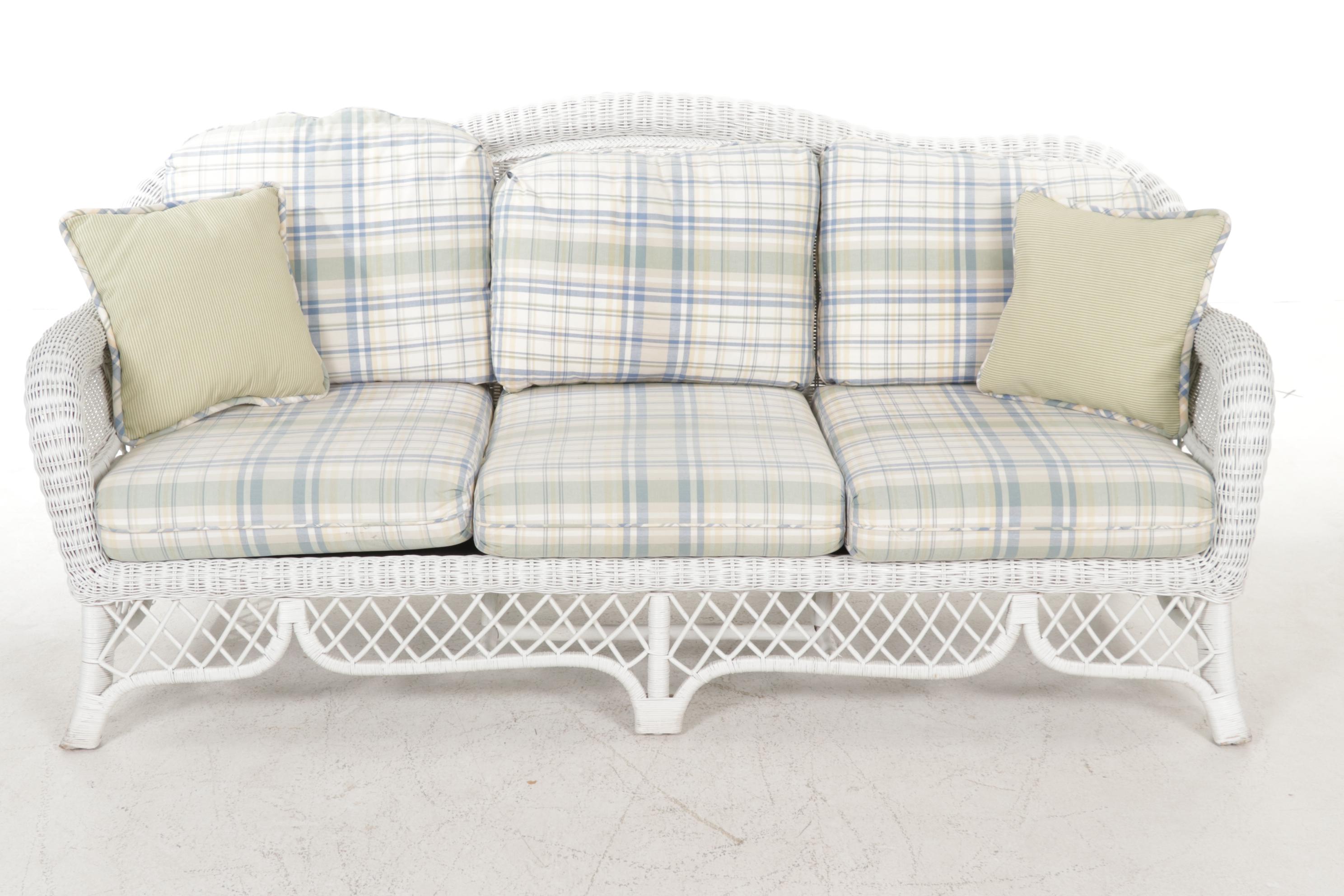Henry Link for Lexington Furniture White Wicker Sofa and Side Tables