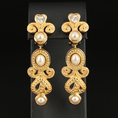 Christian Dior Faux Pearl and Glass Clip Drop Earrings