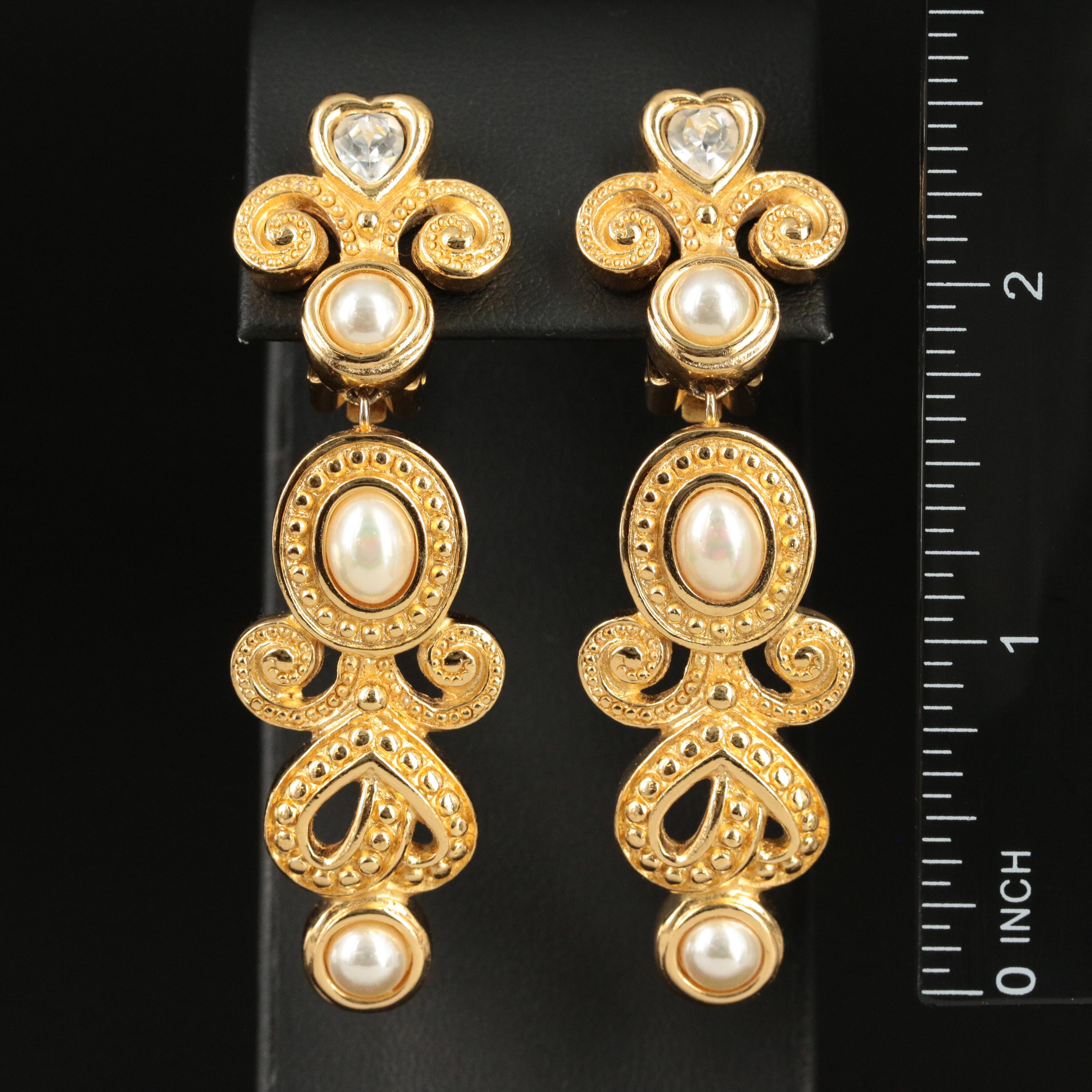 Christian Dior Faux Pearl and Crystal Drop Earrings