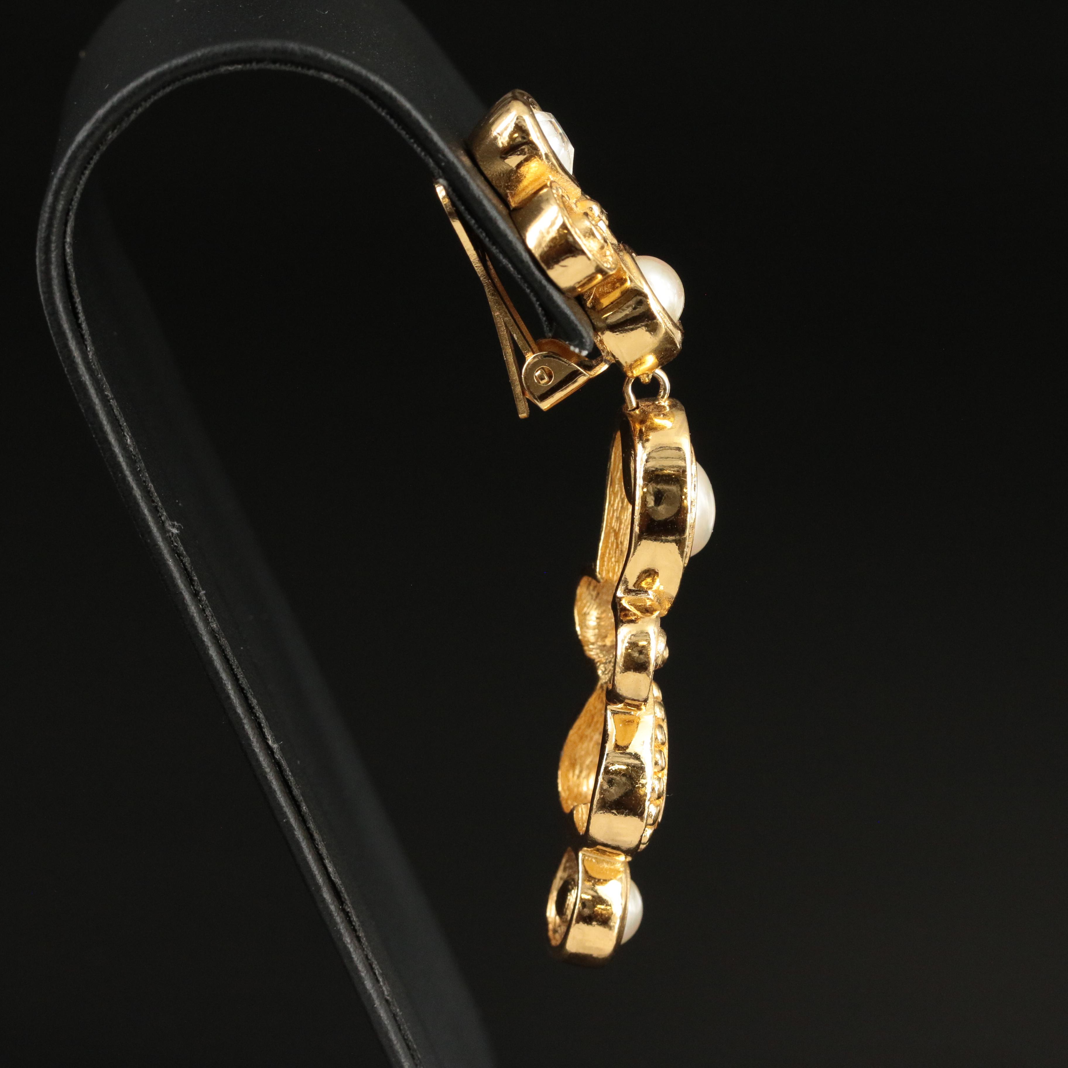 Christian Dior Faux Pearl and Crystal Drop Earrings