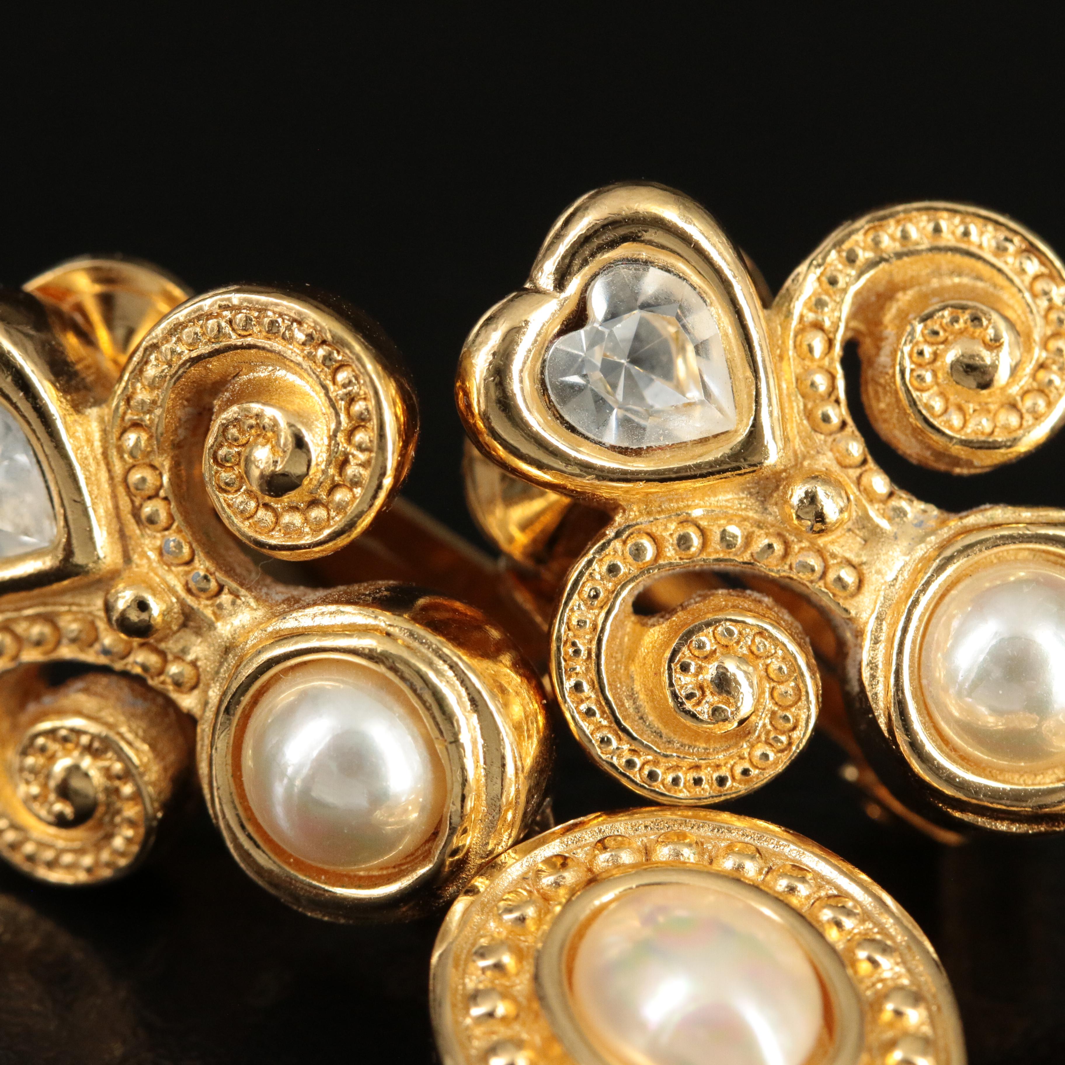 Christian Dior Faux Pearl and Crystal Drop Earrings