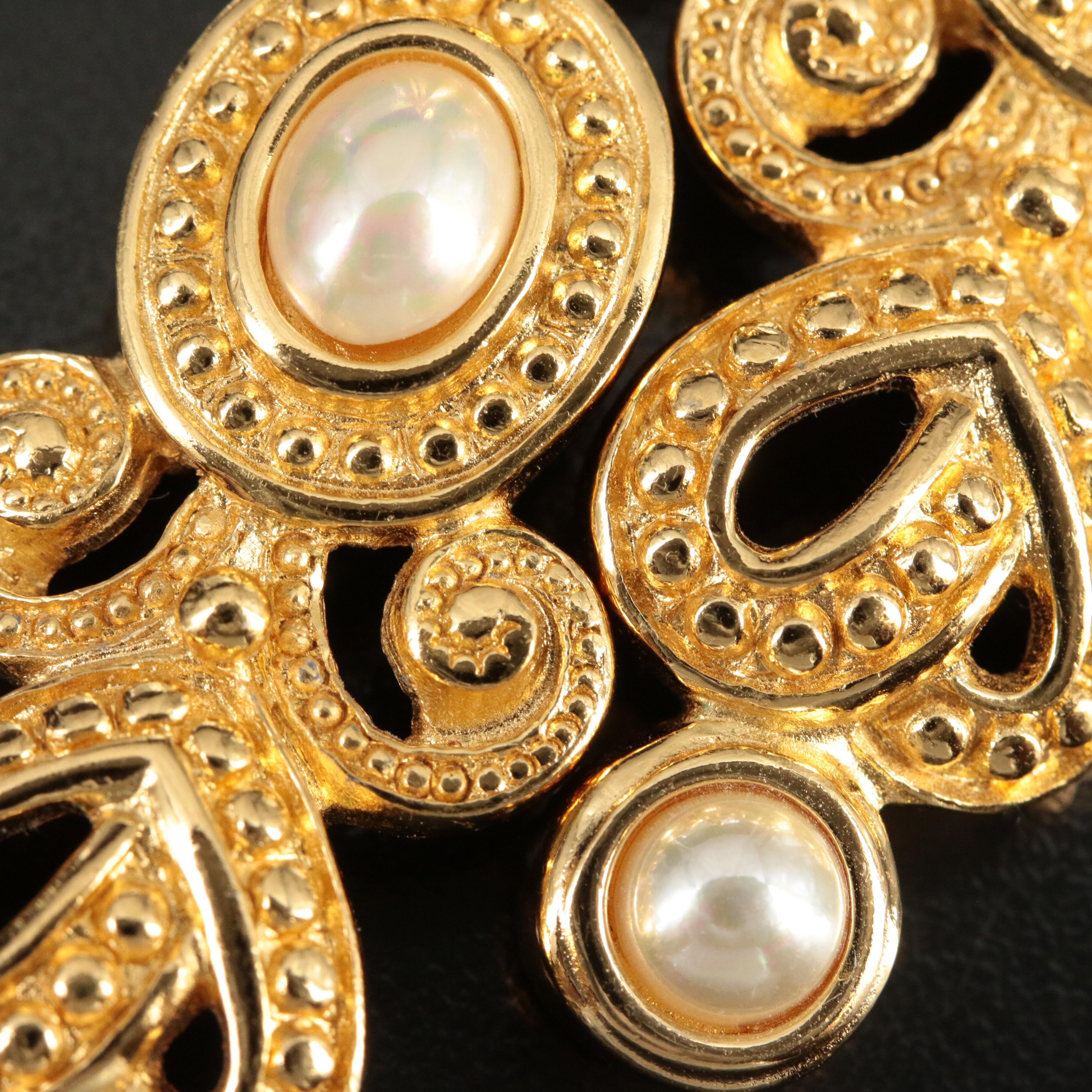 Christian Dior Faux Pearl and Crystal Drop Earrings